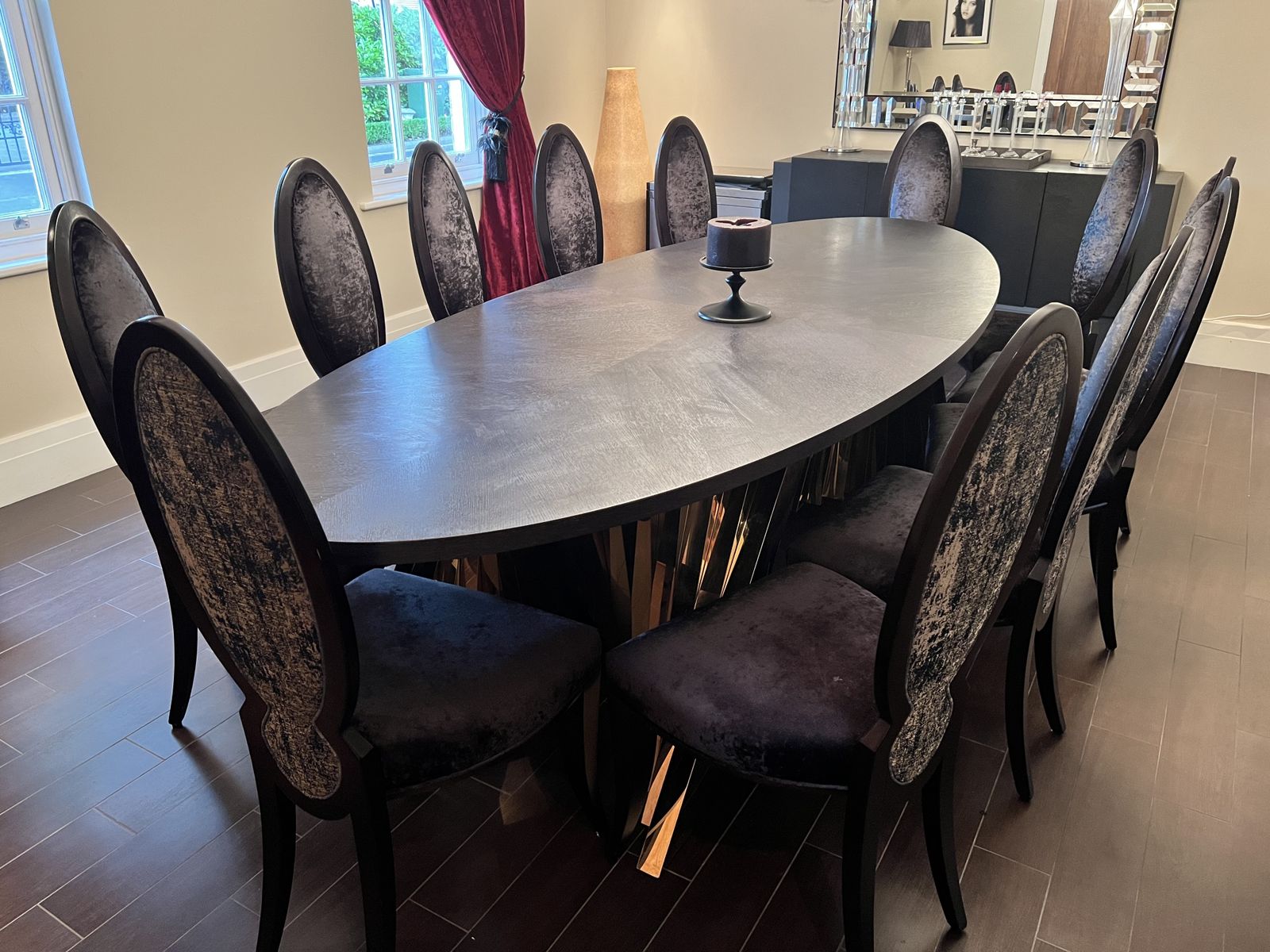 Wychwood Black Oak Dining Table With 8 Tall Sumptuous Dining Chairs