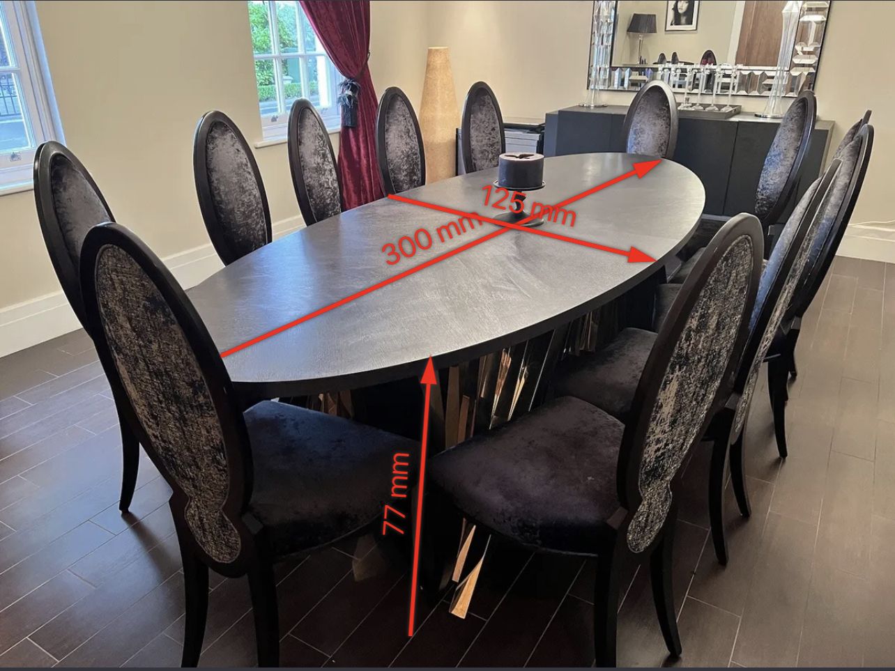 Furniture Wychwood Black Oak Dining Table With 8 Tall Sumptuous Dining Chairs photo