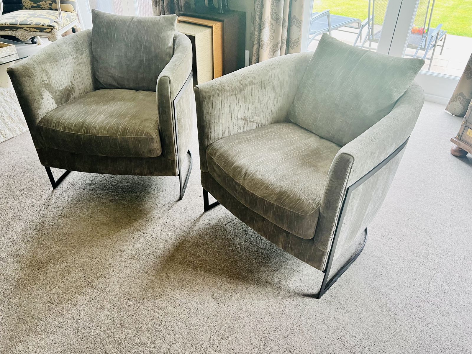 A Pair Of Harlow Metal Base Cushion Chairs, Immaculate Condition Rrp £1290 Each photo 900.0