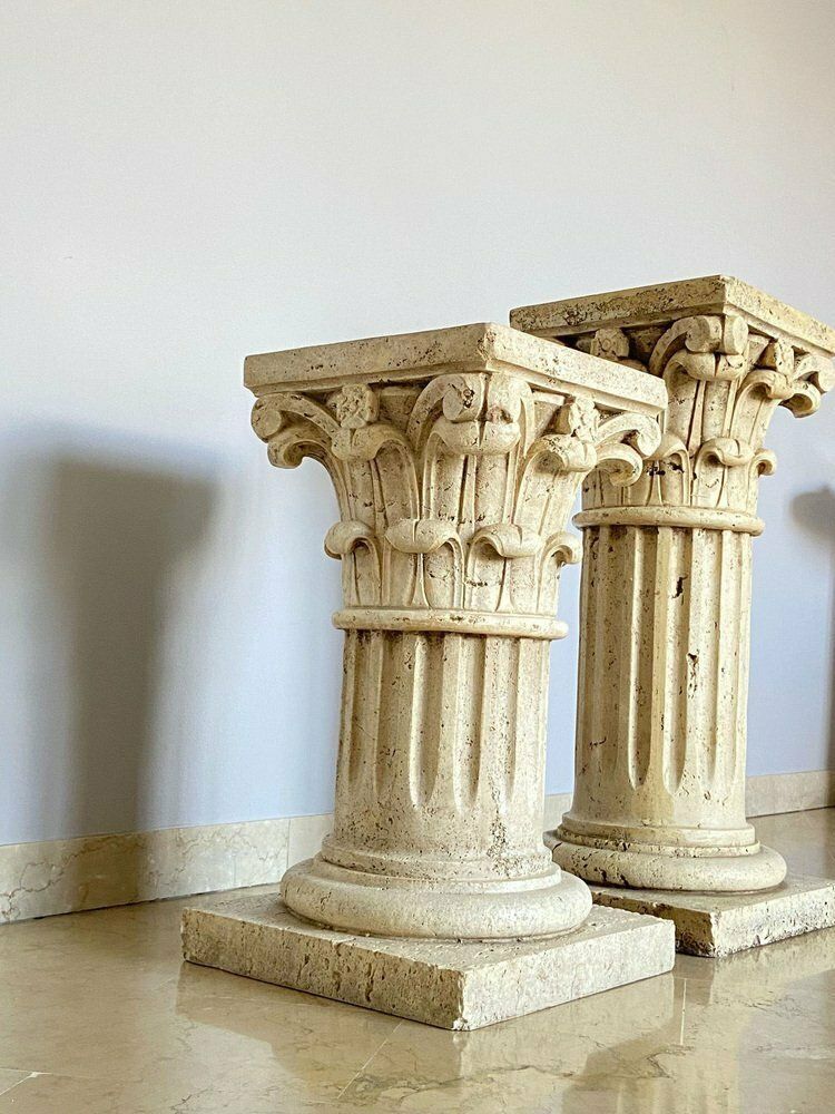 photo furniture Corinthian Travertine Columns, Italy, 1940s, Set Of 2