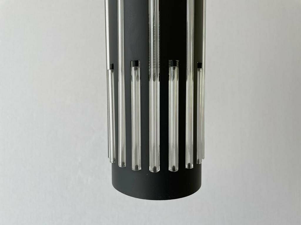 photo furniture Modernist Cylinder Design Glass & Black Metal Pendant Lamp, 1960s, Italy