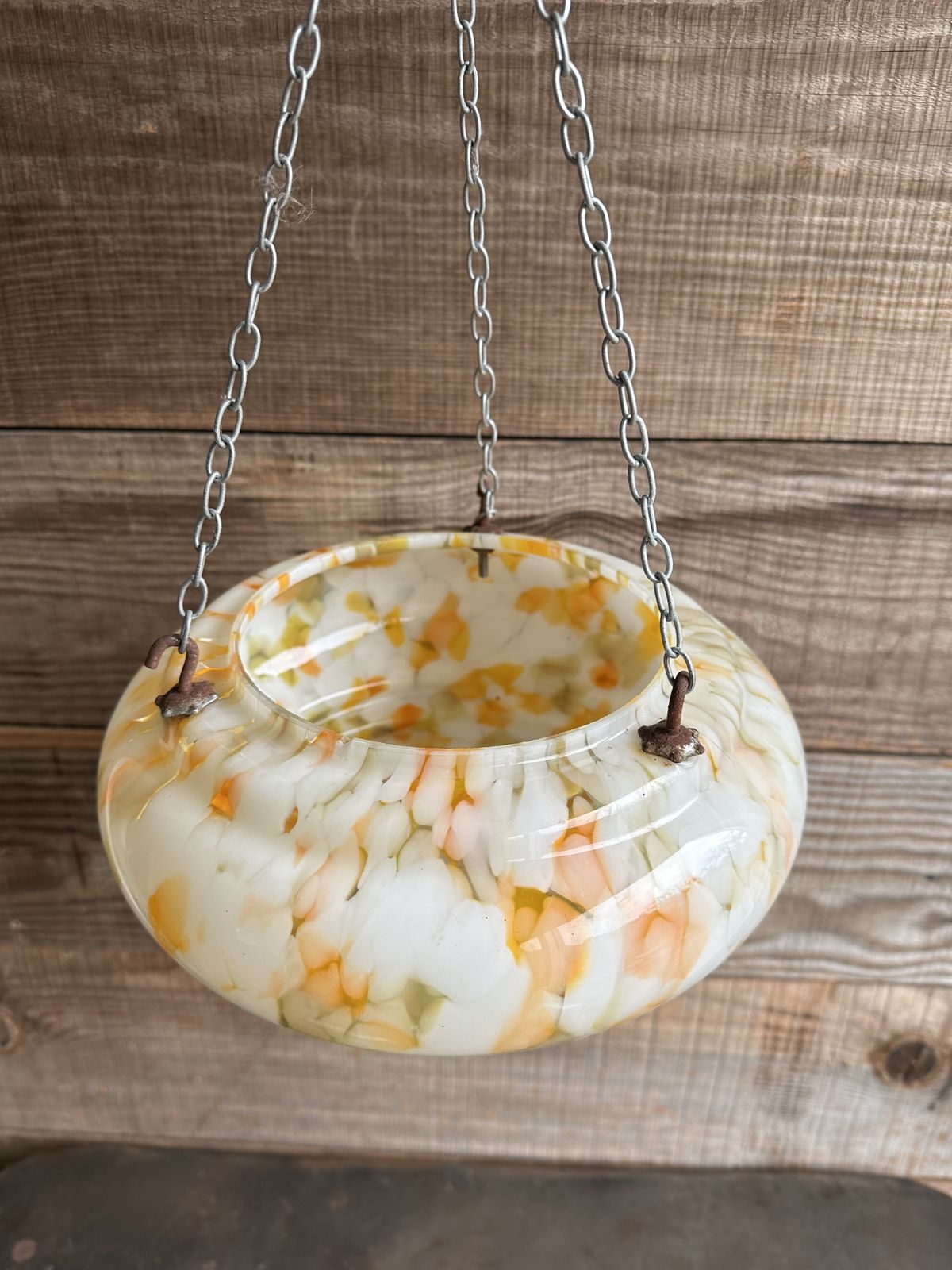 Art Deco Flycatcher Plafonnier Pendant Light Shade In Orange, Green And White