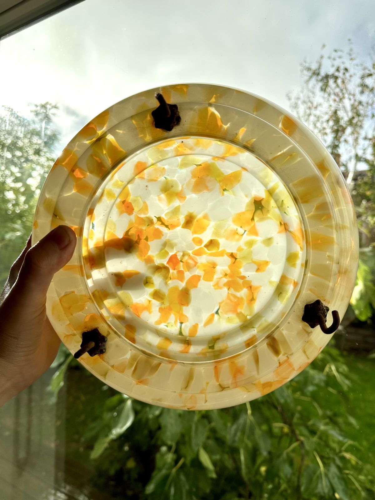 Art Deco Flycatcher Plafonnier Pendant Light Shade In Orange, Green And White photo vintage