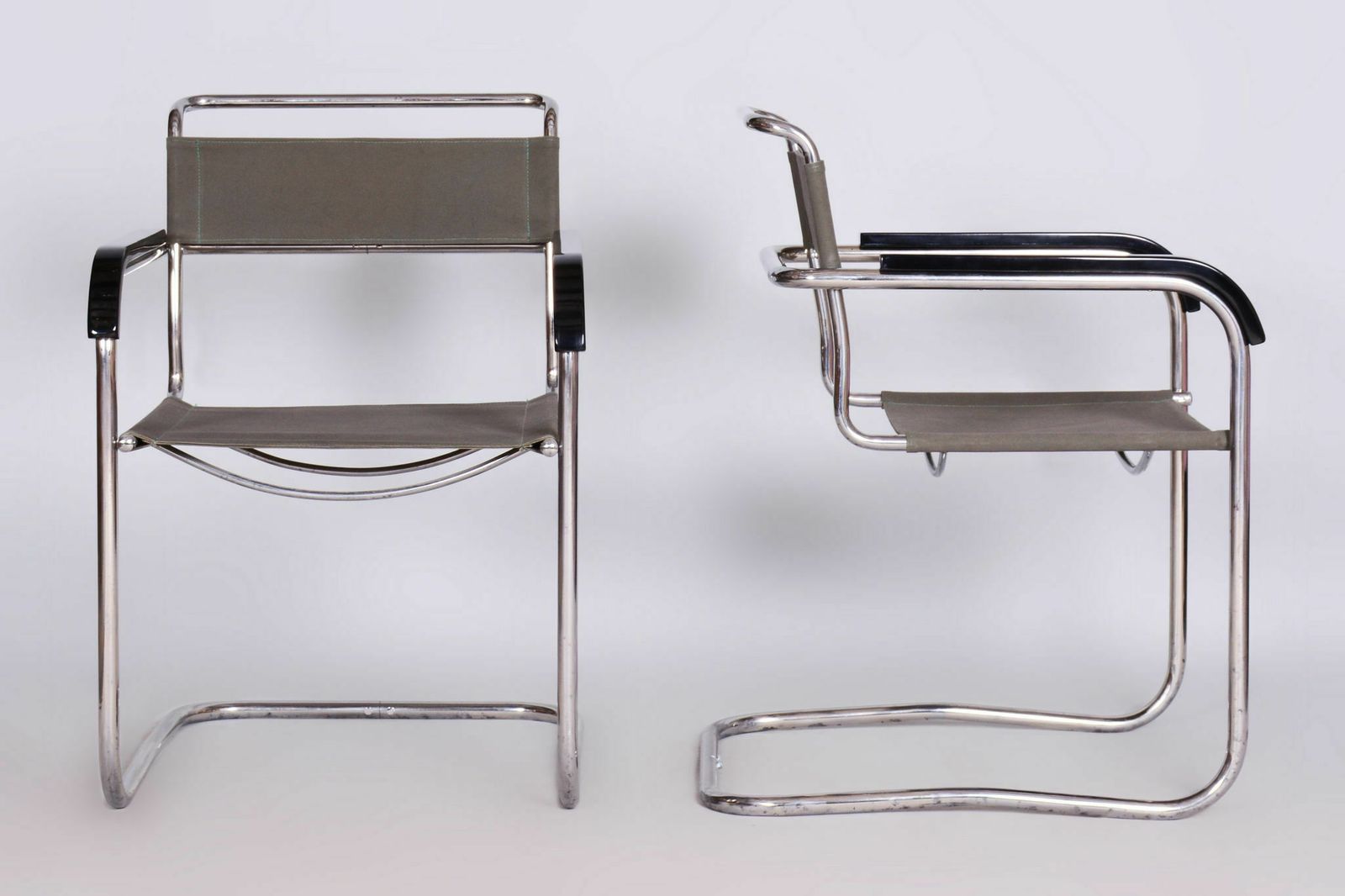 Restored Bauhaus Pair Of Armchairs, By Thonet, By Marcel Breuer, Czech, 1930s photo for sale
