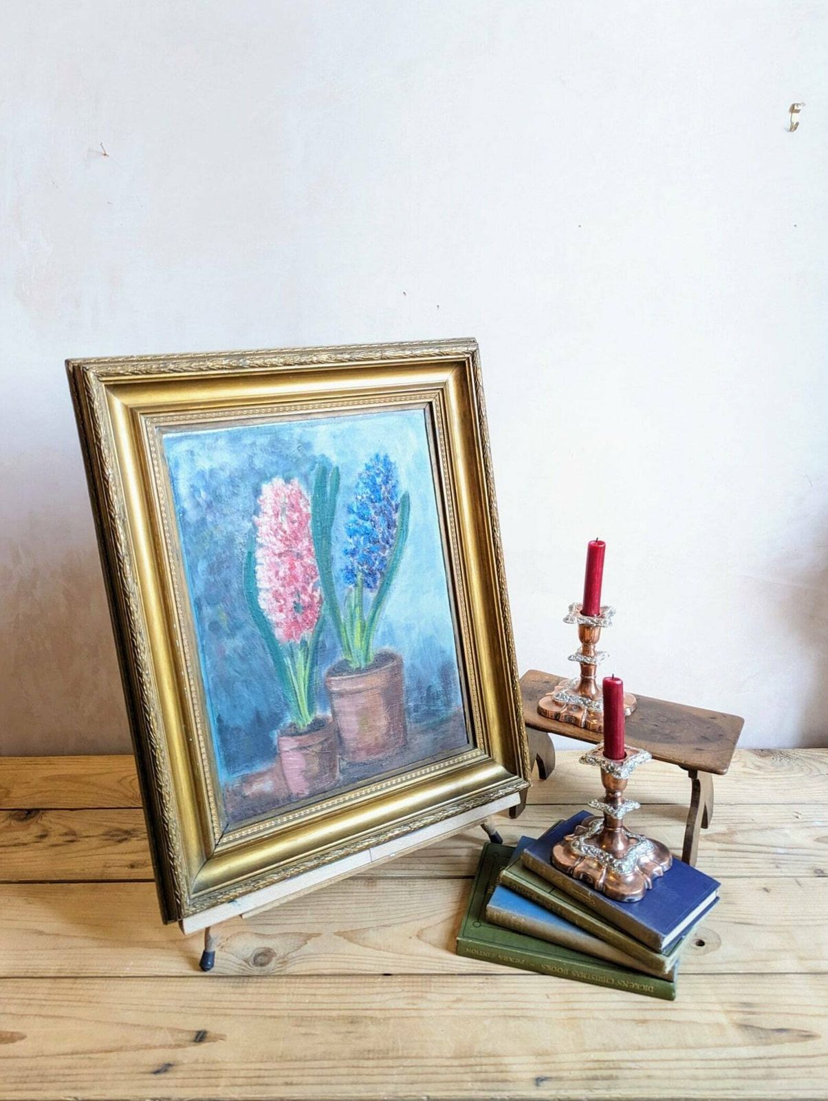 Vintage Floral Painting Oil Painting On Canvas   Floral Still Life Of Hyacinths In Period Frame