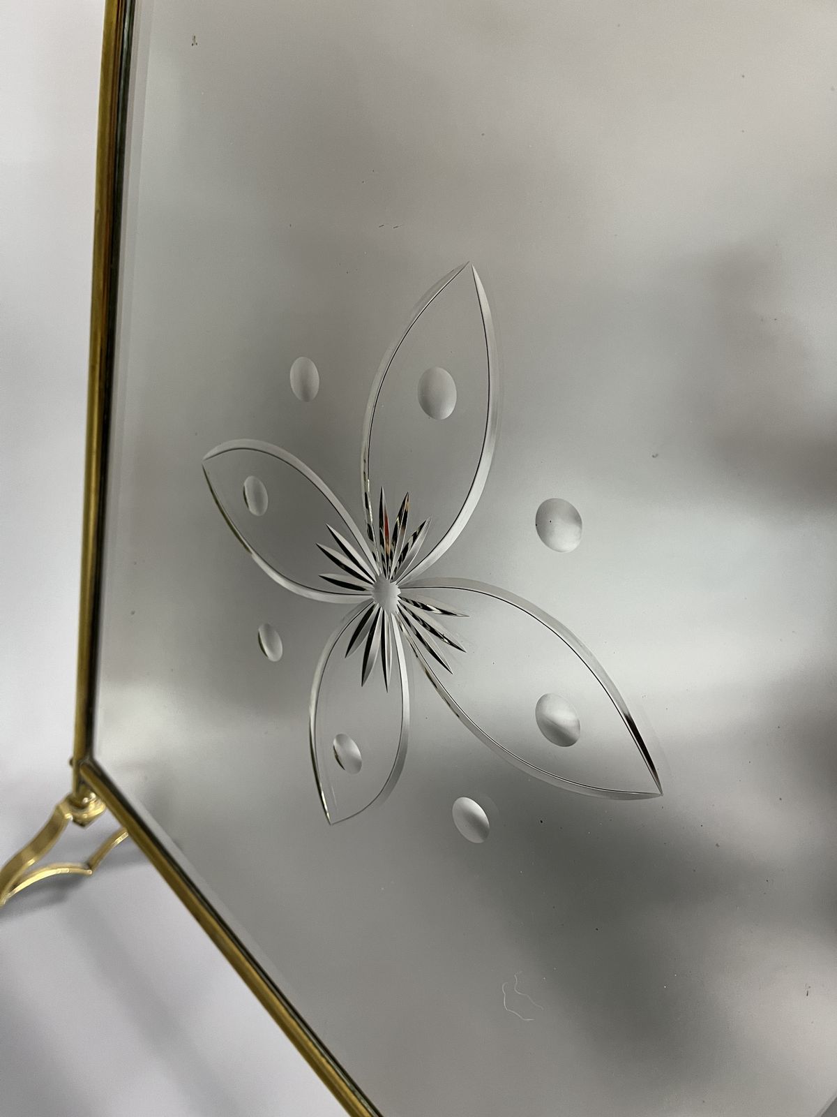 Art Nouveau Brass & Mirrored Glass Fire Screen photo for sale