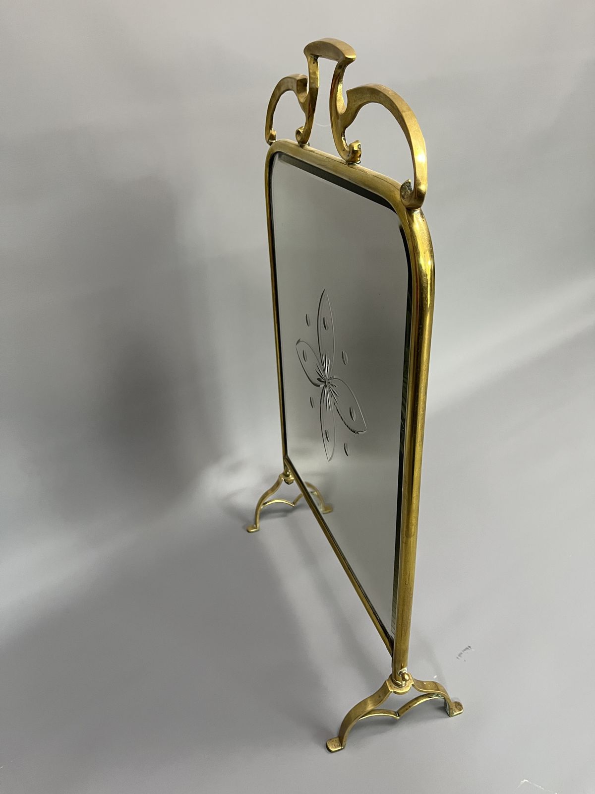 Art Nouveau Brass & Mirrored Glass Fire Screen photo Home Fixtures