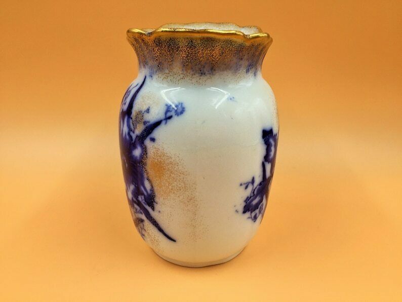 Beautiful Antique John Maddock & Sons Royal Vitreous Orchid Design Flow Blue Vase. C1890. photo furniture