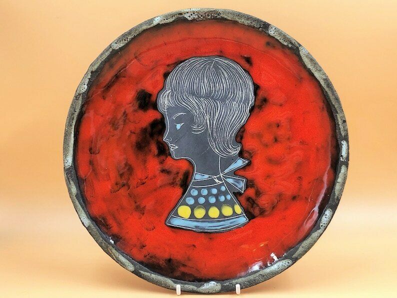 Mcm Augusto Giulianelli Italian San Marino Fat Lava / Enamel Sgraffito Wall Plaque / Charger & Vase. photo furniture