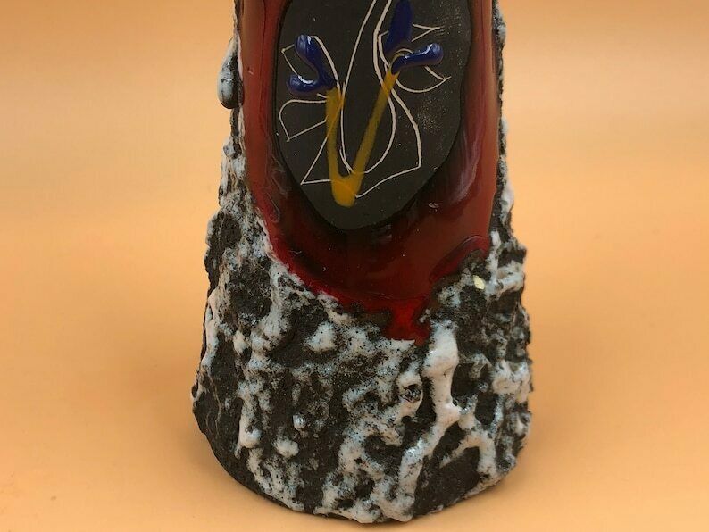 Mcm Augusto Giulianelli Italian San Marino Fat Lava / Enamel Sgraffito Wall Plaque / Charger & Vase. photo vintage