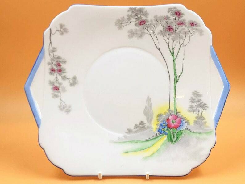 Vintage Shelley China gemaakt voor Lawleys, Apple Blossom patroon, cake/sandwich serveerschaal. 0148.