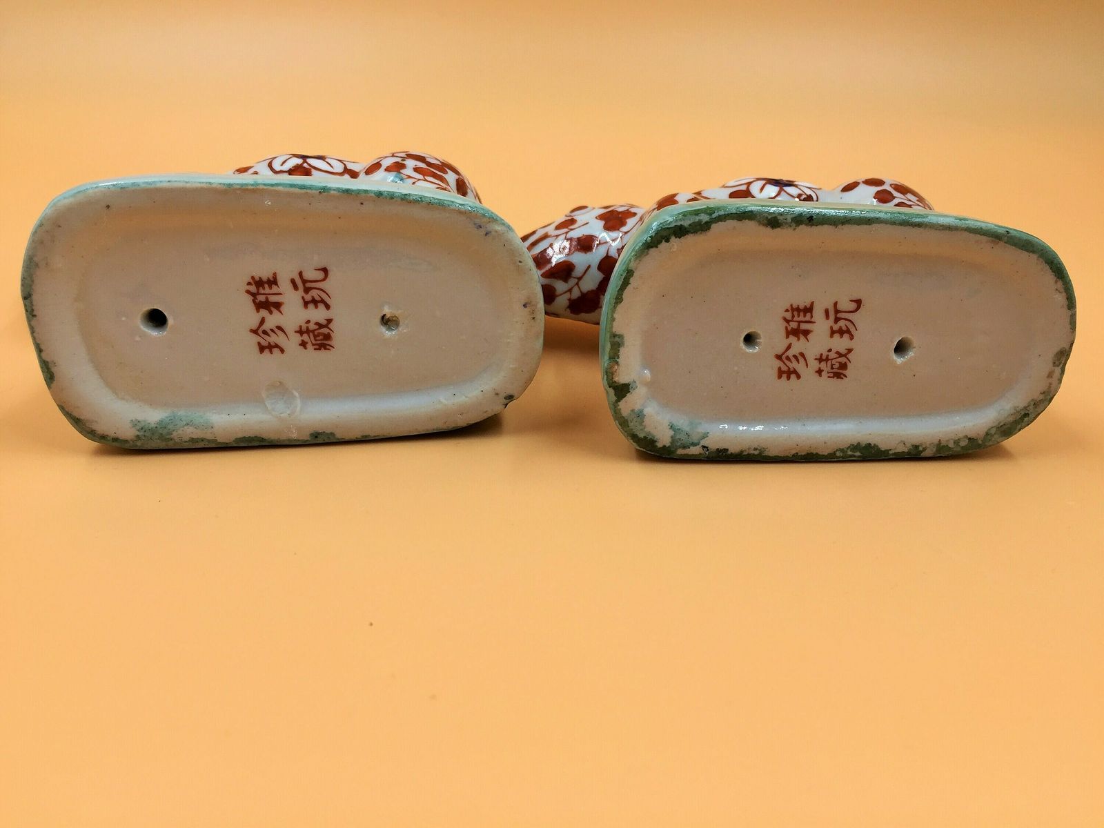 Pair Signed Antique Chinese Porcelain Imari Rhino Figurines By Yayou Zhen Cang. photo vinterior