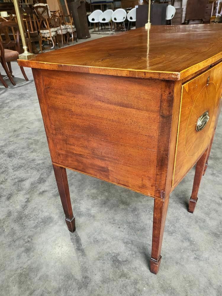 Antique Georgian Walnut Small Bow Front Sideboard 3 Drawers Tapered Legs photo vintage