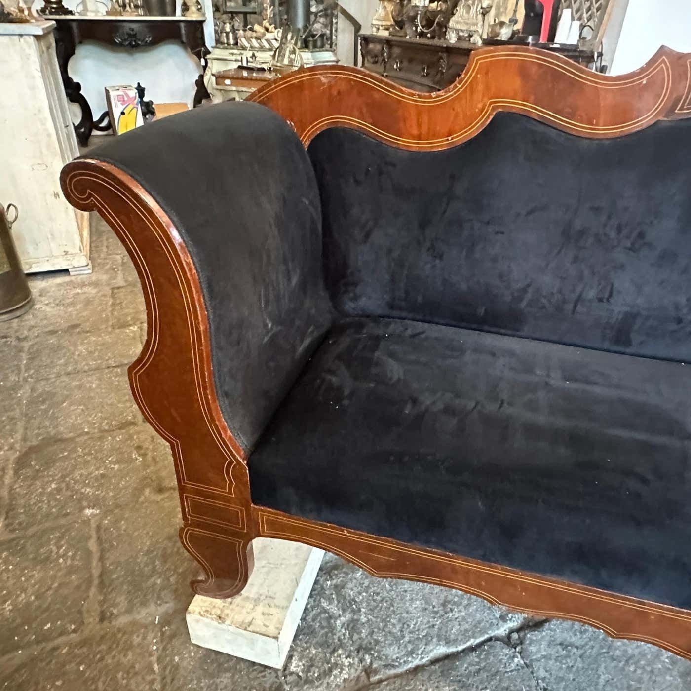 C. 1840 Charles X Inlaid Wood And Black Velvet Sicilian Sofa photo for sale