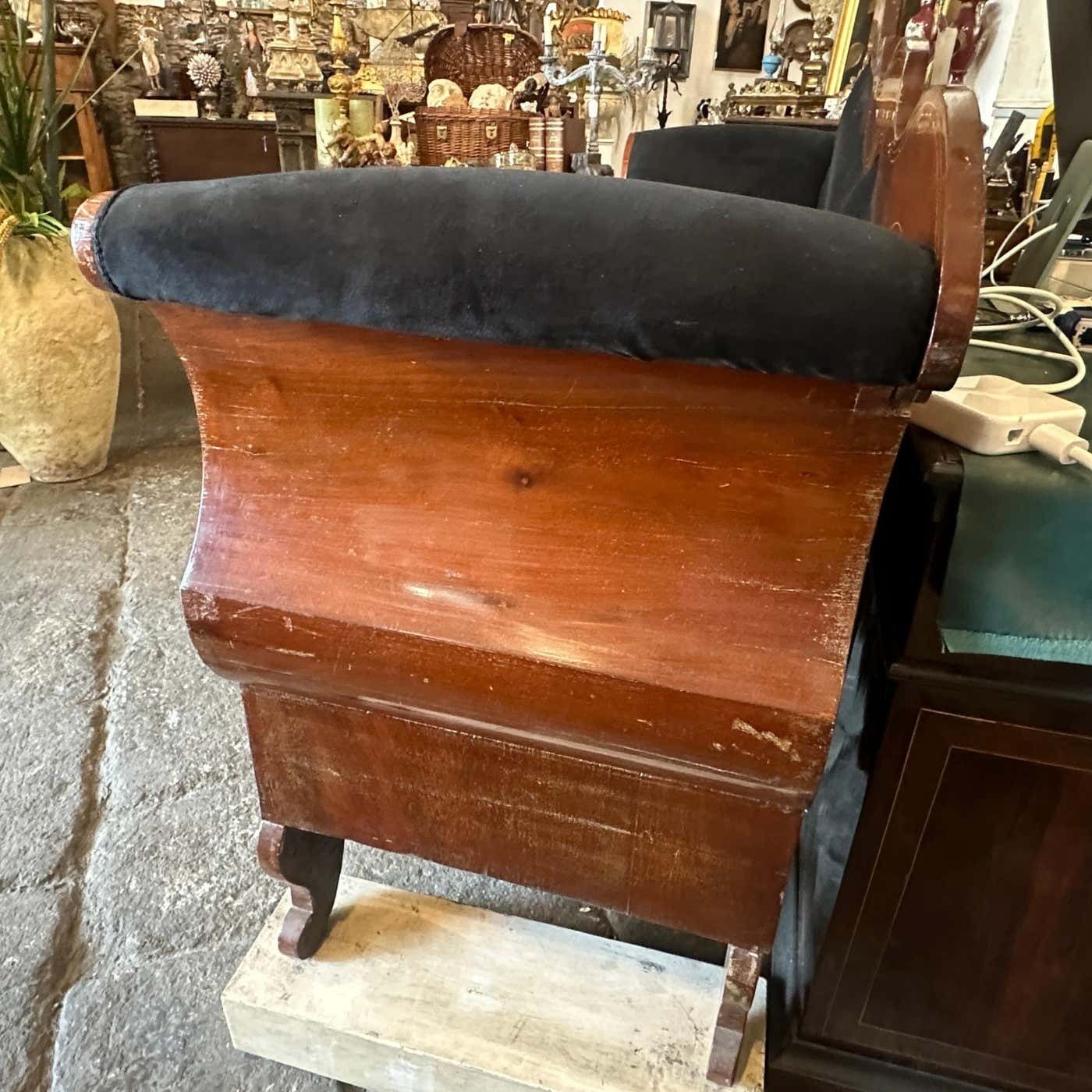 C. 1840 Charles X Inlaid Wood And Black Velvet Sicilian Sofa photo vinterior