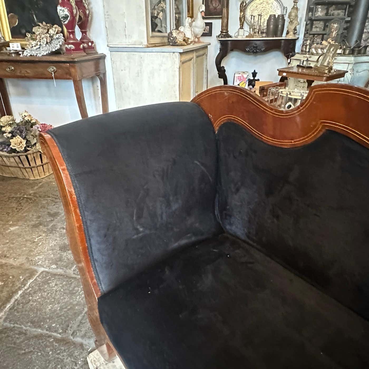 photo furniture C. 1840 Charles X Inlaid Wood And Black Velvet Sicilian Sofa