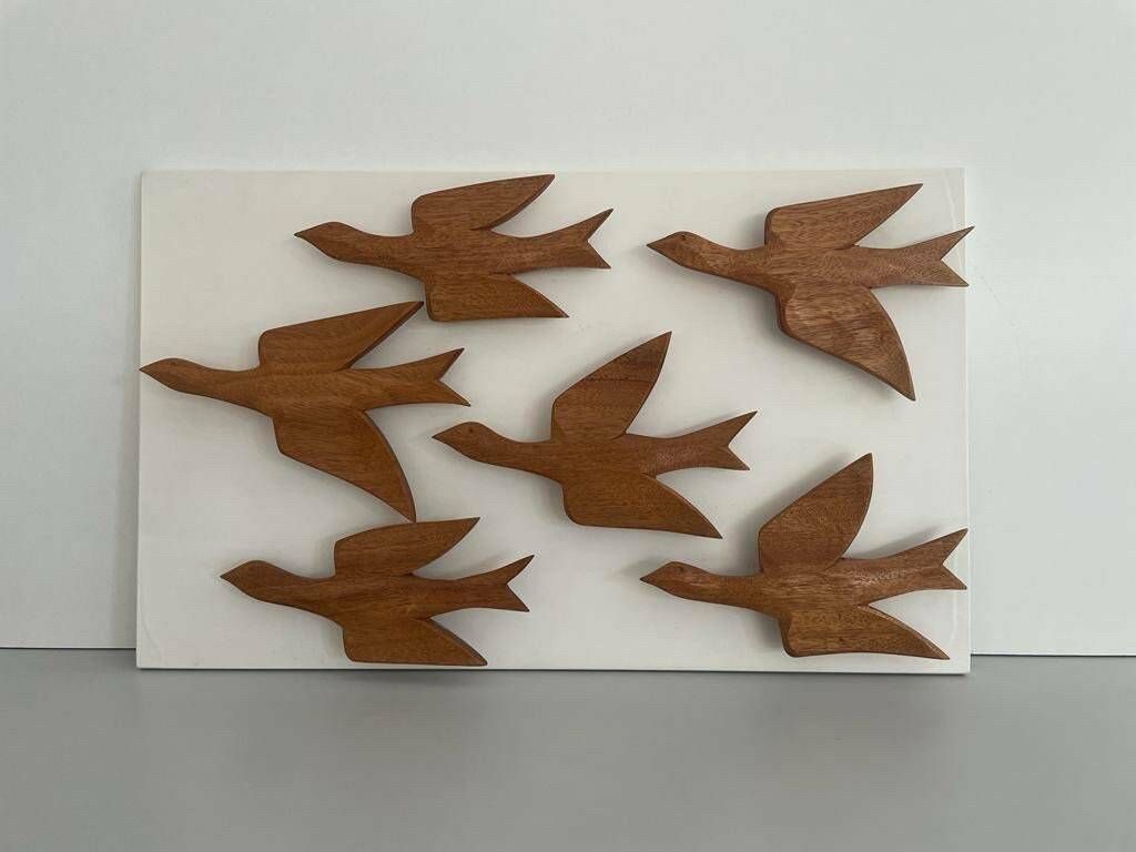 German Modern 6 Flying Birds Made Of Wood Wall Art, 1960s, Germany
