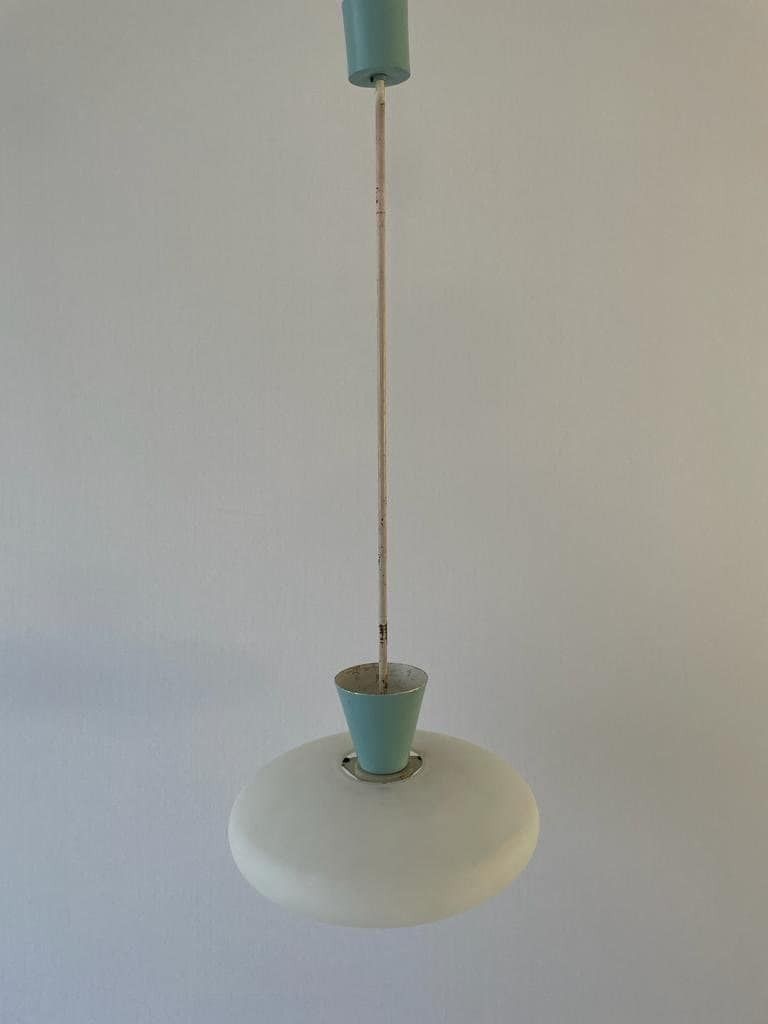 Mid Century Glass And Turquois Metal Ceiling Lamp By Angelo Lelli For Arredoluce, 1950s, Italy photo Lighting