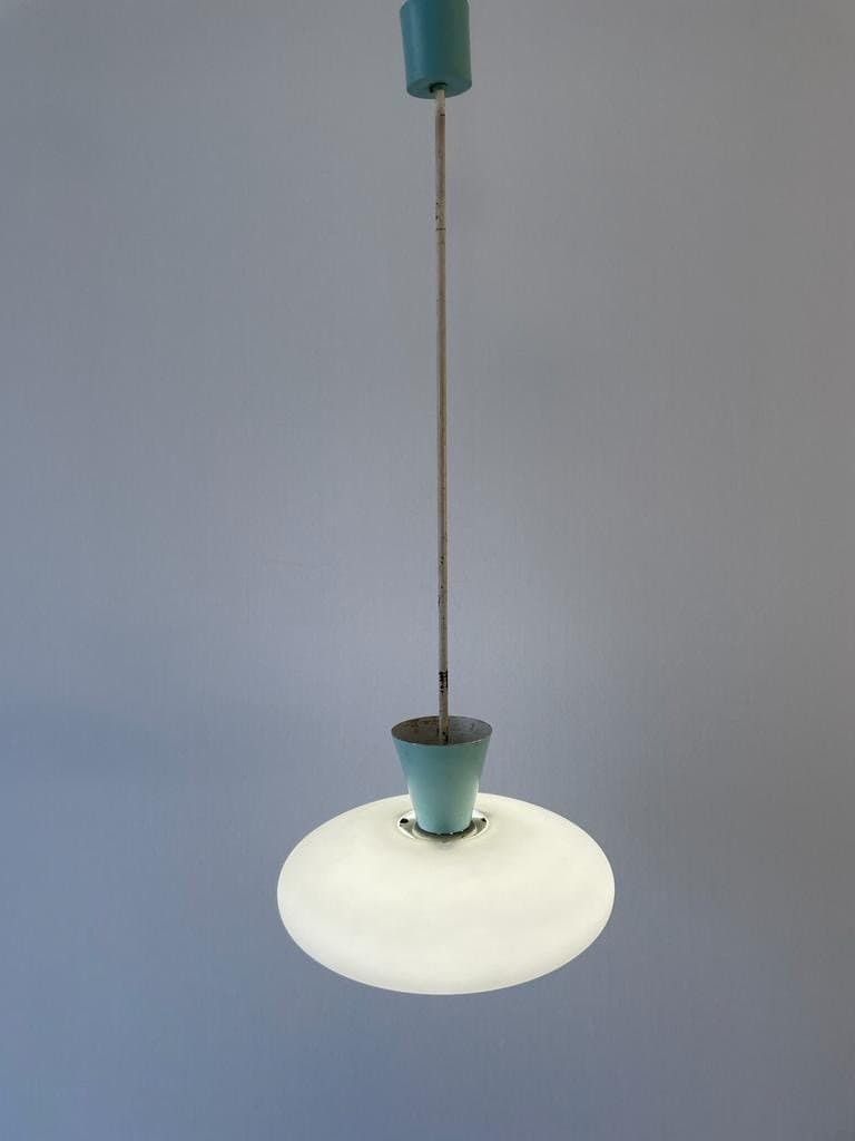 Mid Century Glass And Turquois Metal Ceiling Lamp By Angelo Lelli For Arredoluce, 1950s, Italy photo 1807.0