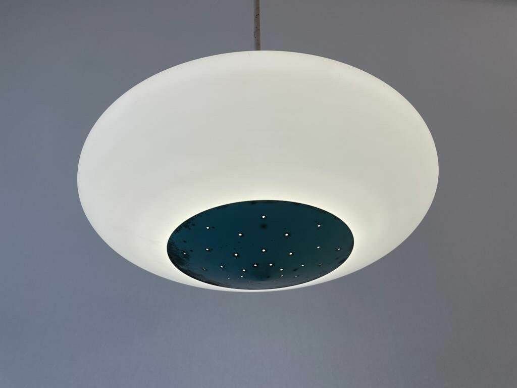 Mid Century Glass And Turquois Metal Ceiling Lamp By Angelo Lelli For Arredoluce, 1950s, Italy photo buy