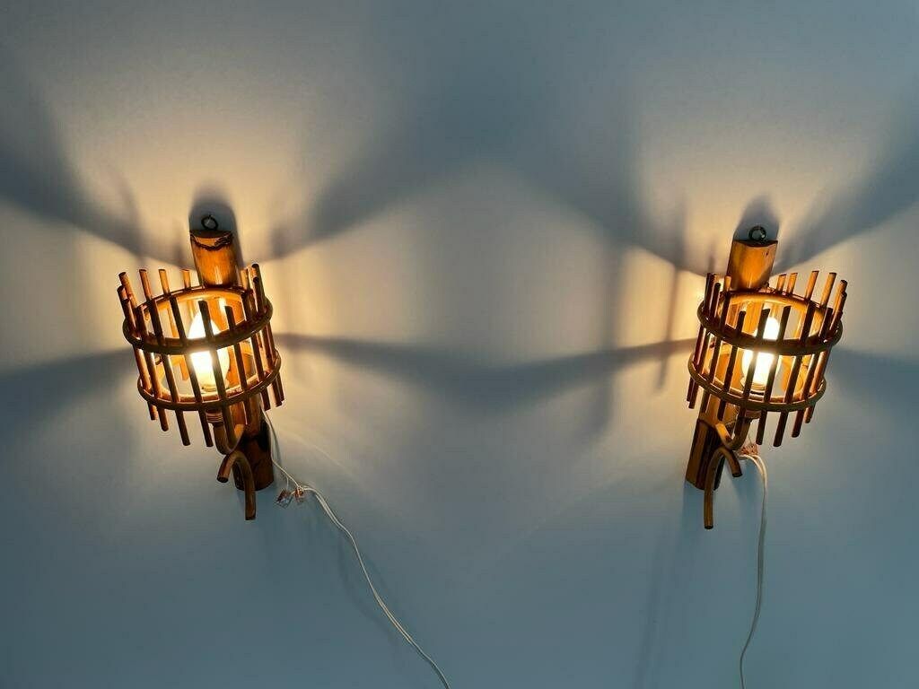 Italian Mid Century Bamboo Pair Of Wall Lamps, 50s/60s, Italy photo vinterior
