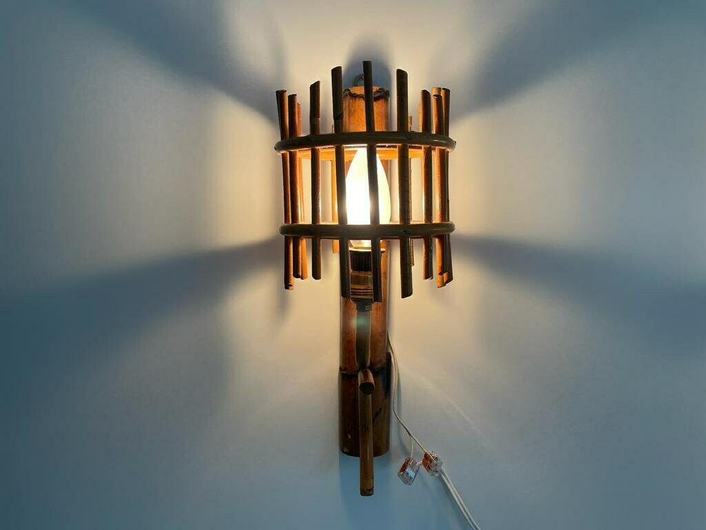 Italian Mid Century Bamboo Pair Of Wall Lamps, 50s/60s, Italy photo vintage
