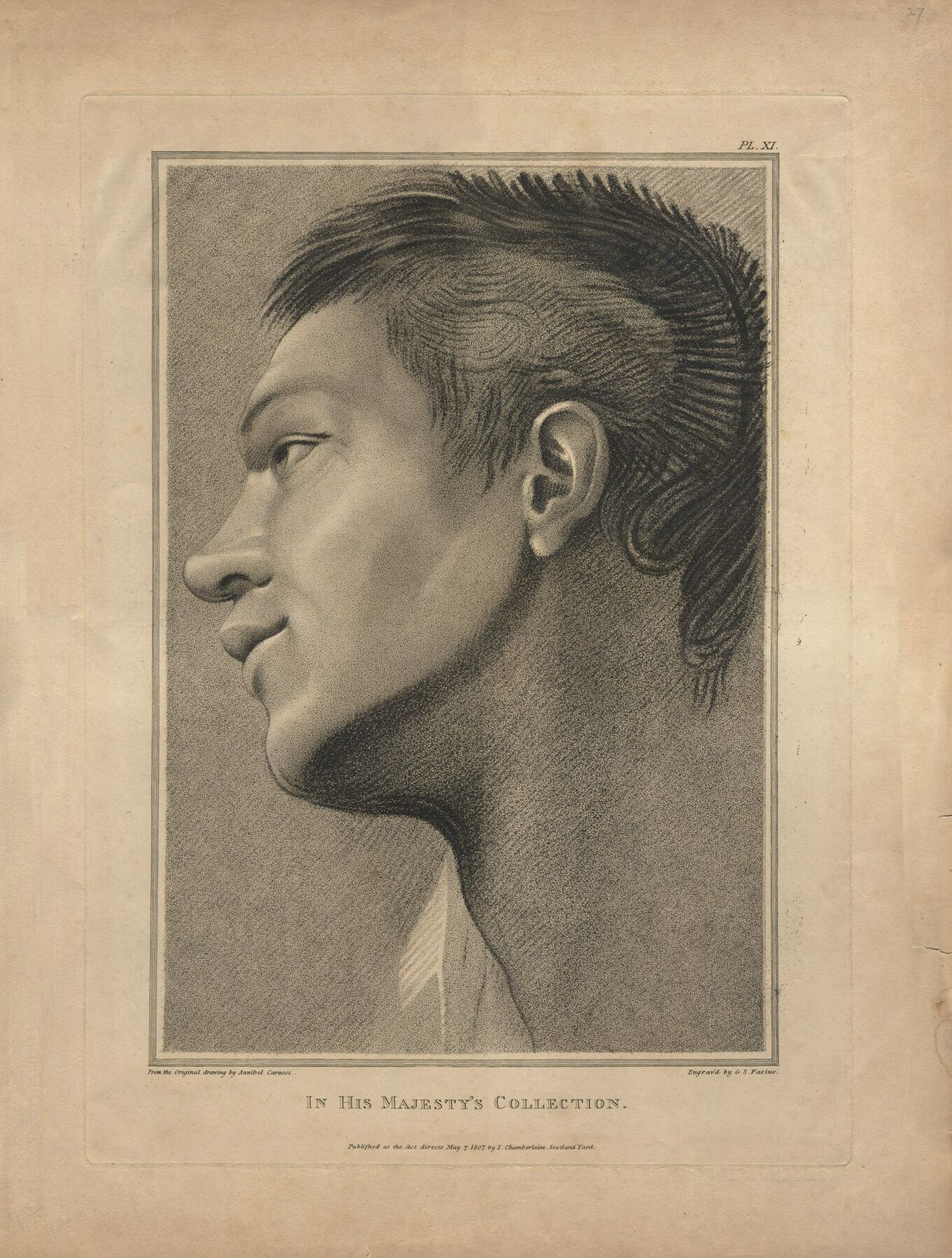 Striking Antique Engraving: After Annibale Carraci, “Head Of A Youth”, 1807 photo furniture