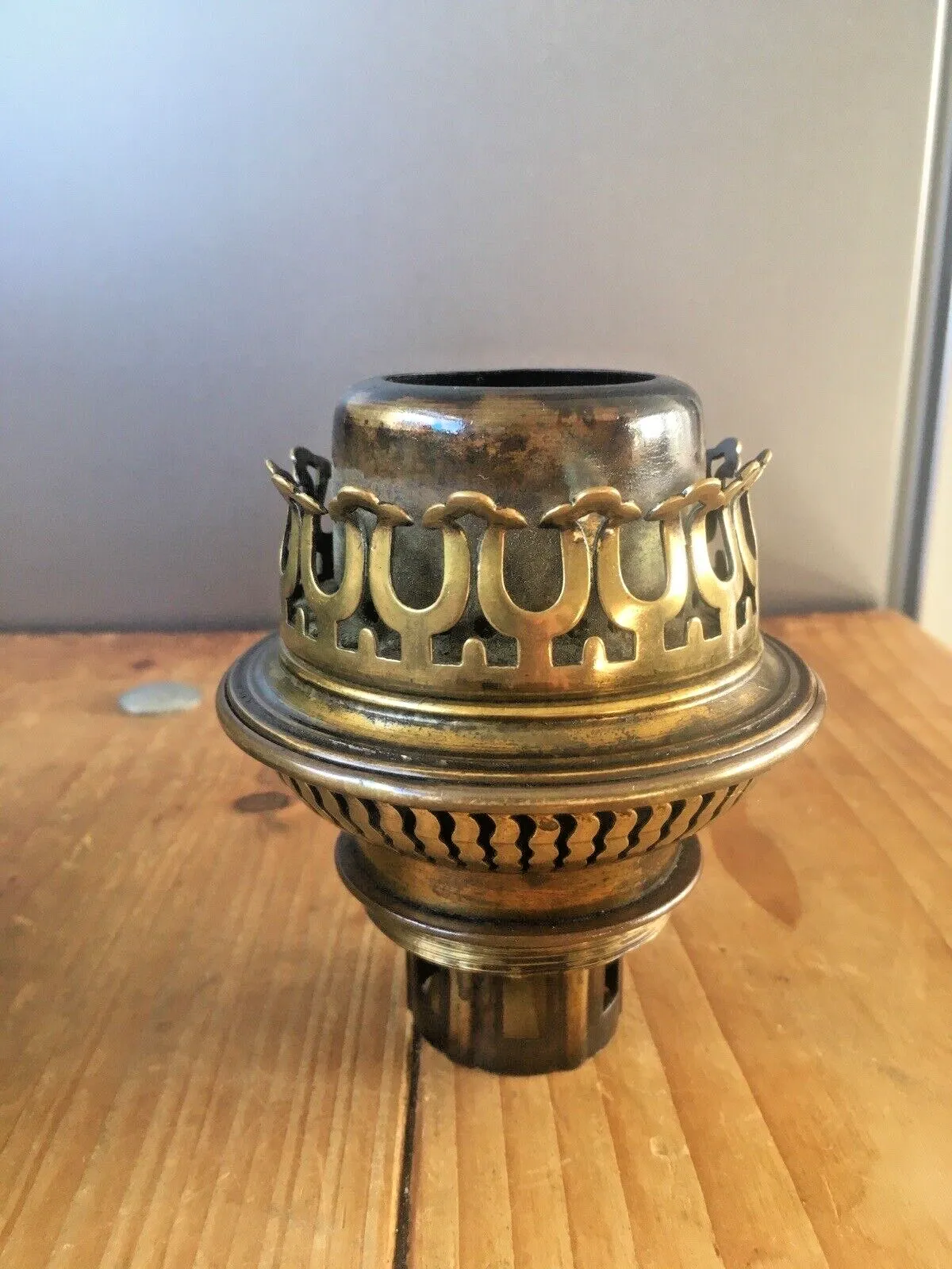 Antique Thermidor Improved Lampe Belge Floral Brass Oil Lamp Base Lantern Light photo Lighting