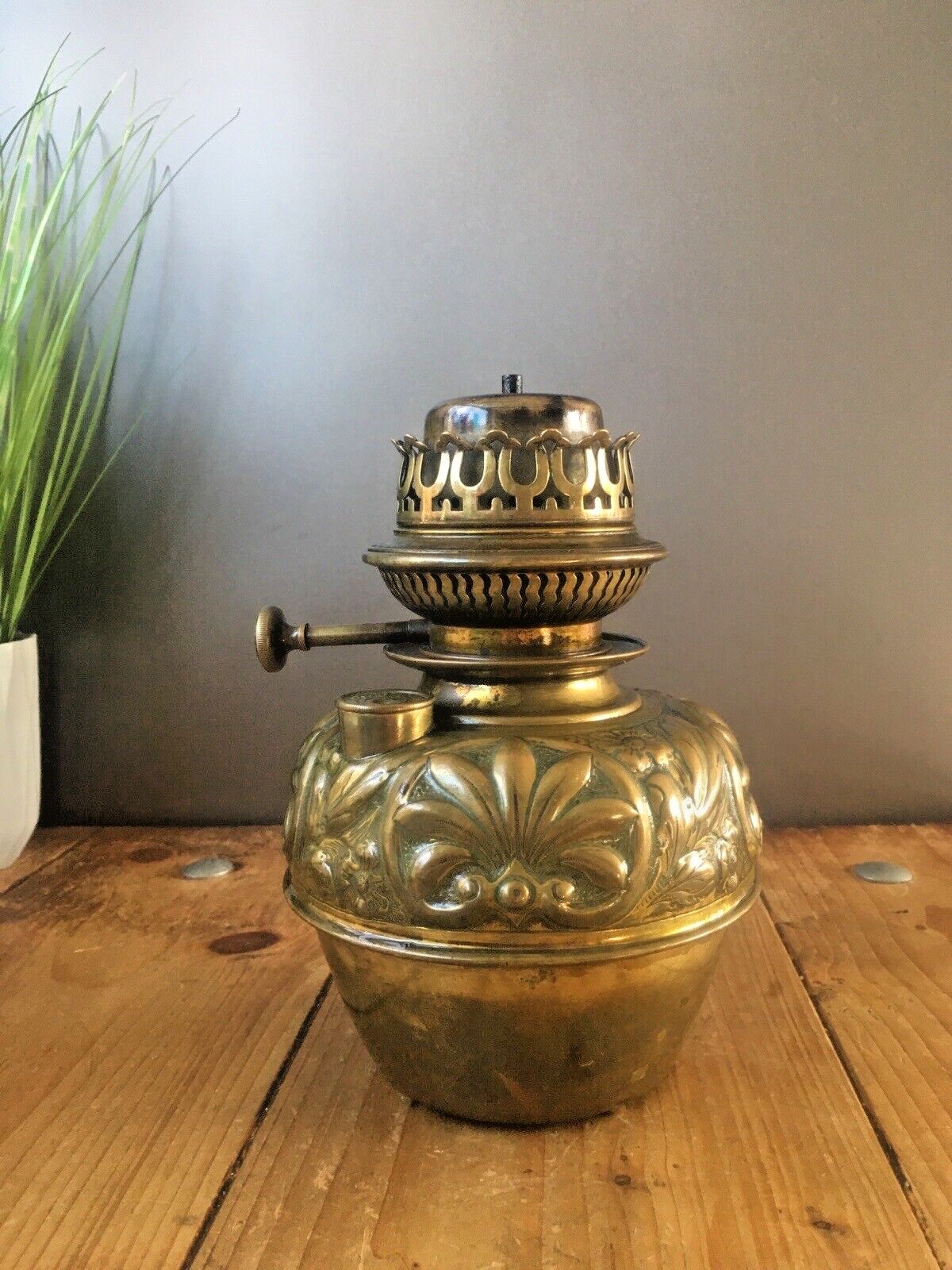 photo buy Antique Thermidor Improved Lampe Belge Floral Brass Oil Lamp Base Lantern Light