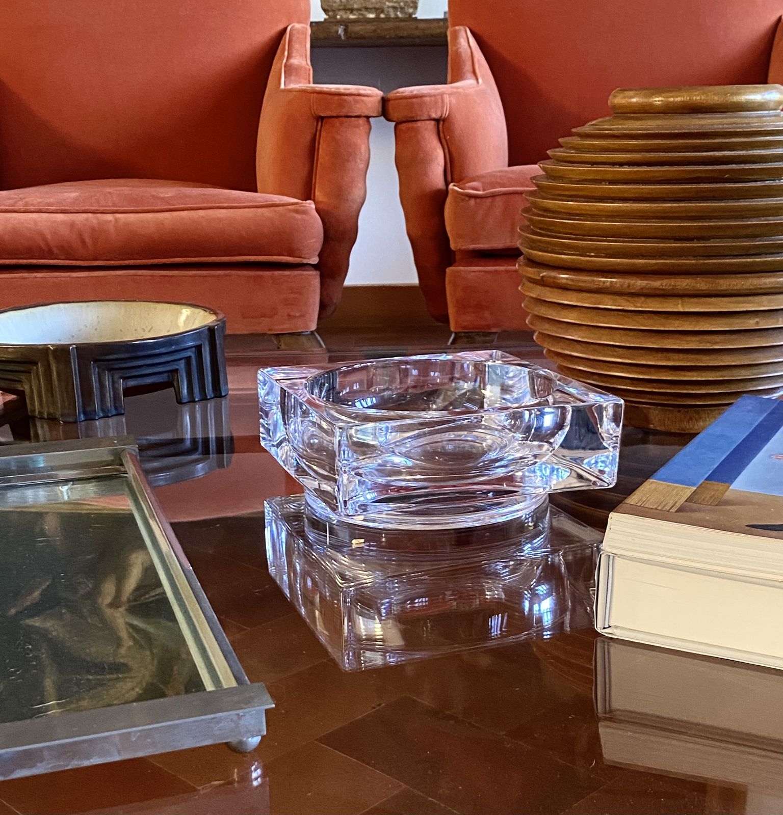 photo buy Monumental Molded Crystal Ashtray, Sevres France 1970s