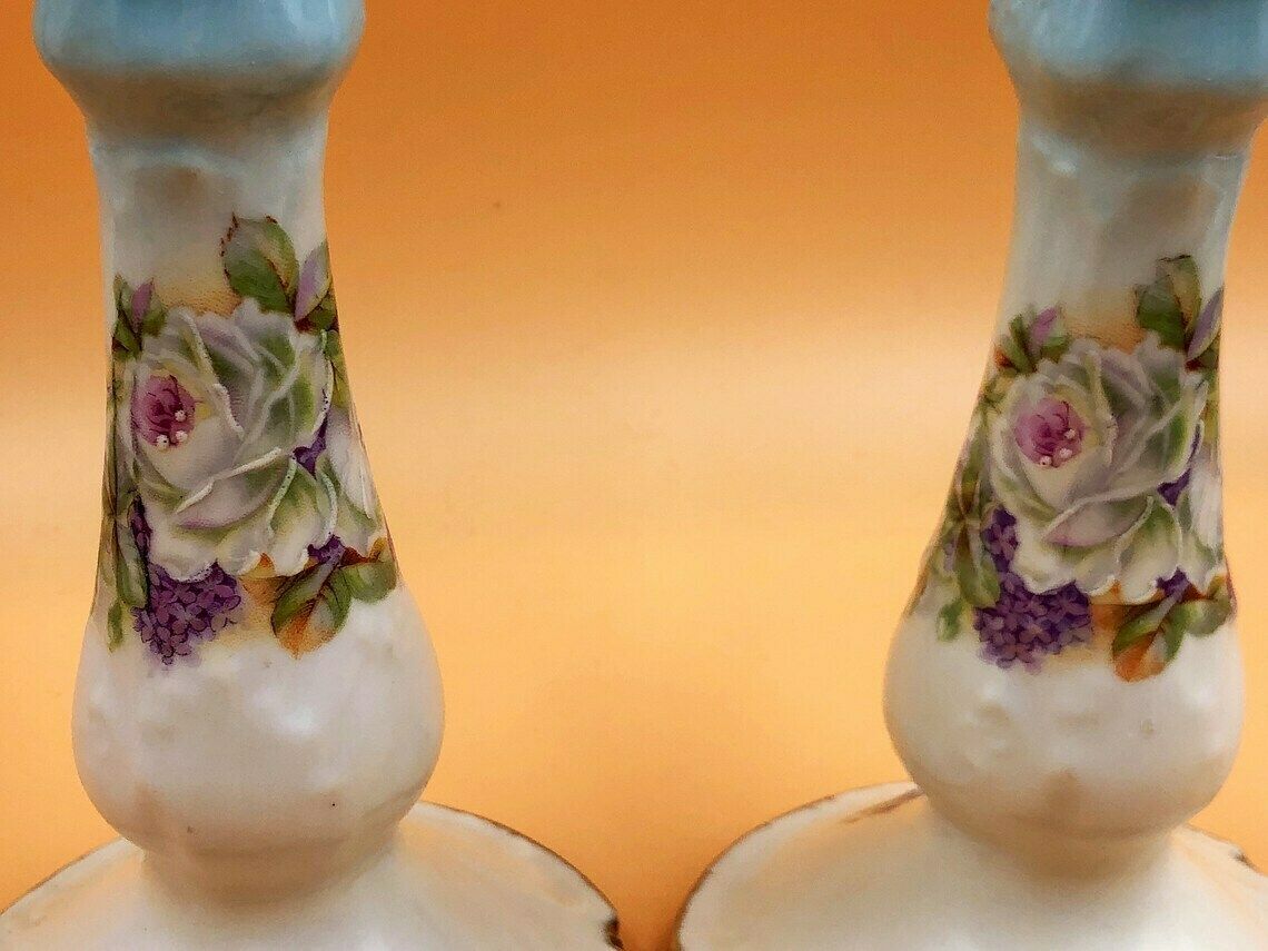 Pair Of Antique Limoges P & P Paroutaud Freres Porcelain Candlesticks. C1900. photo for sale