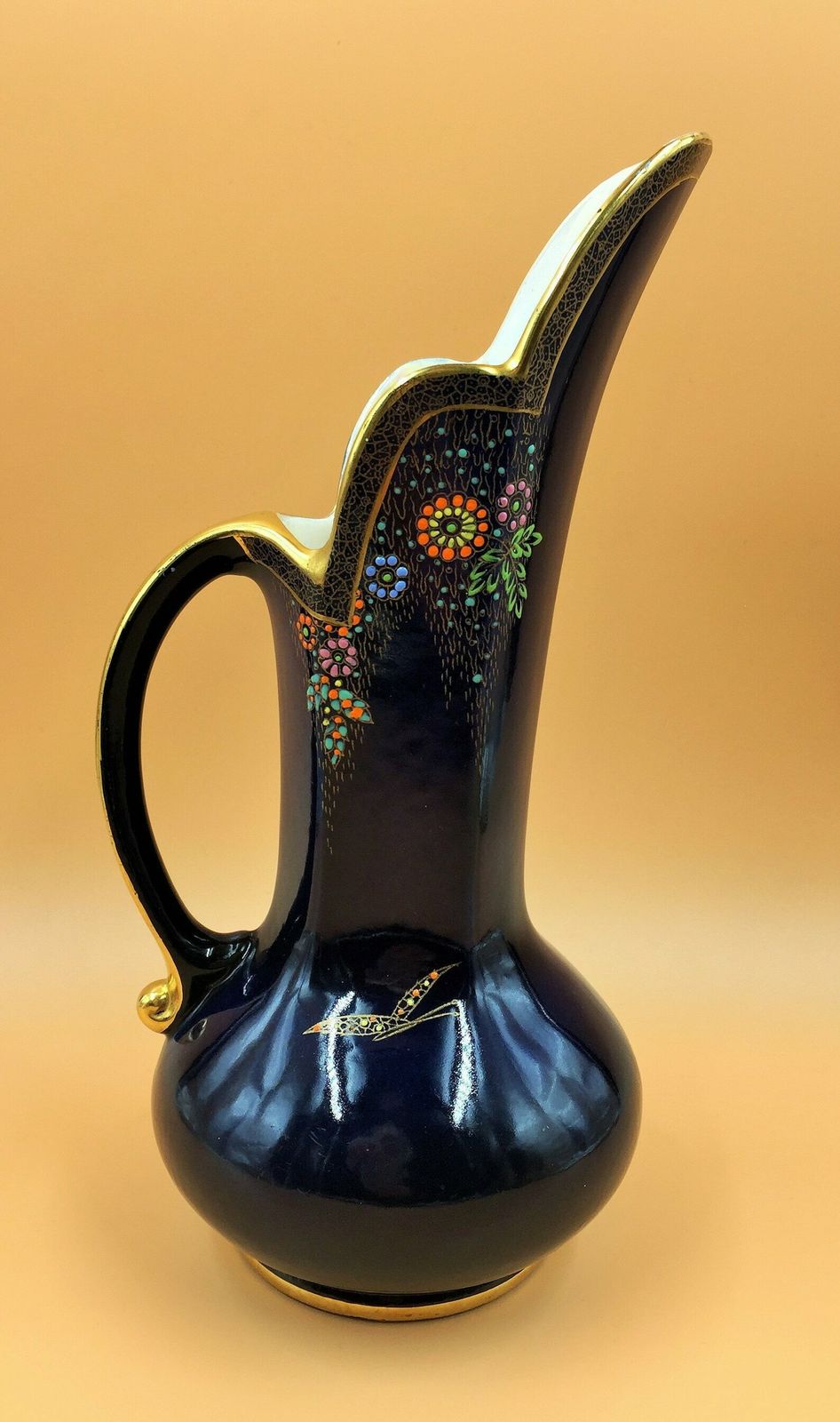 Art Deco Crown Devon Fieldings Cobalt Blue Lustre Gilt And Enameled Jug / Pitcher. A127 photo furniture