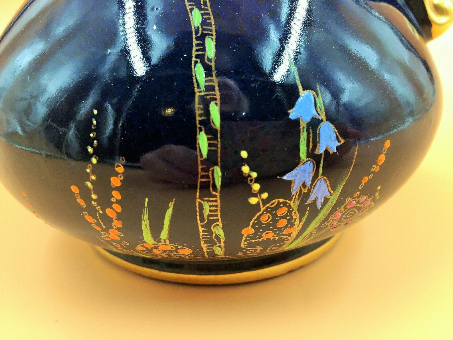 Art Deco Crown Devon Fieldings Cobalt Blue Lustre Gilt And Enameled Jug / Pitcher. A127 photo buy