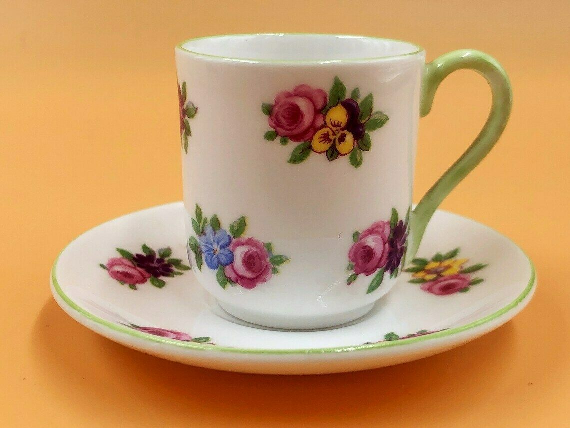 Shelley China Yutoi Floral Bouquet Design Miniature Cabinet Demitasse Cup & Saucer. Duo. No. 13868. photo furniture