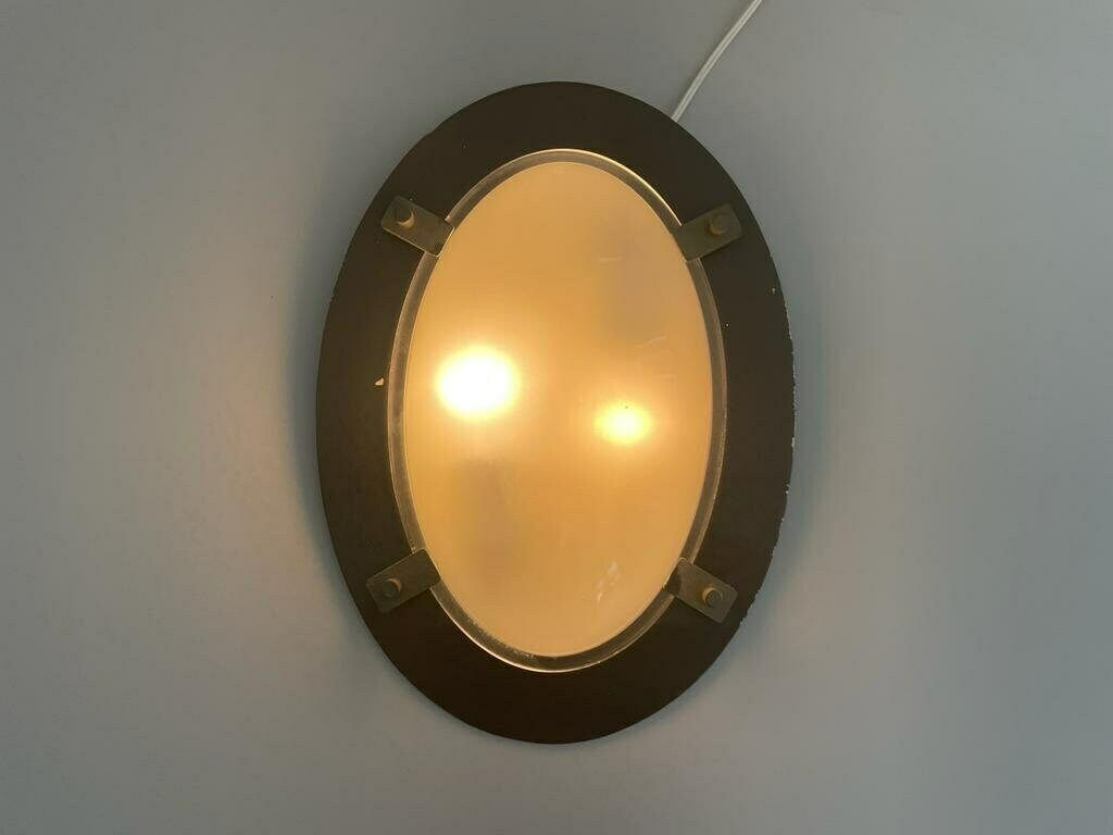 Italian Oval Glass & Black Backplate Industrial Wall Or Ceiling Lamp, 1960s, Italy photo 1469.0