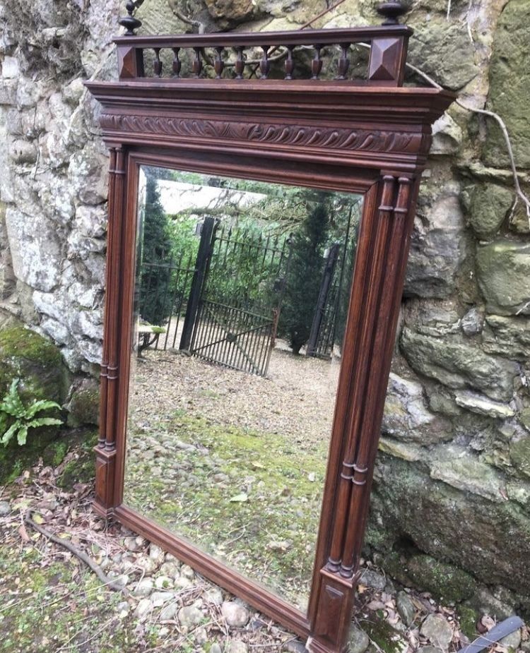 Large Antique  French Empire Style Mirror With Original Bevelled Glass , 5’ X 40” photo furniture