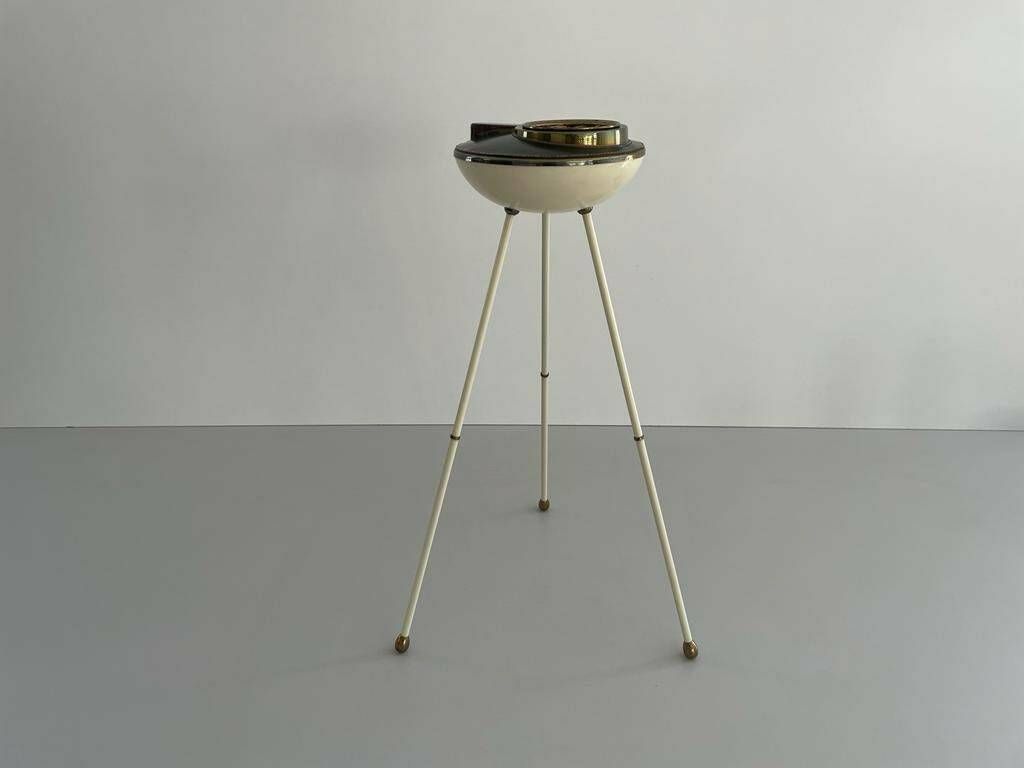 Exclusive Ufo Design Black And White Metal Italian Tripod Ashtray, 1950s, Italy photo for sale