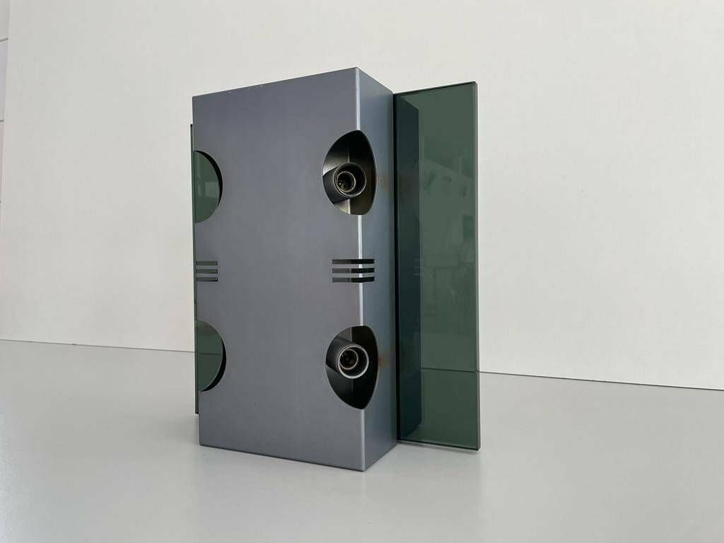 Italian Grey Metal & Glass Ufo Design Single Wall Lamp By Luci, 1970s, Italy photo furniture
