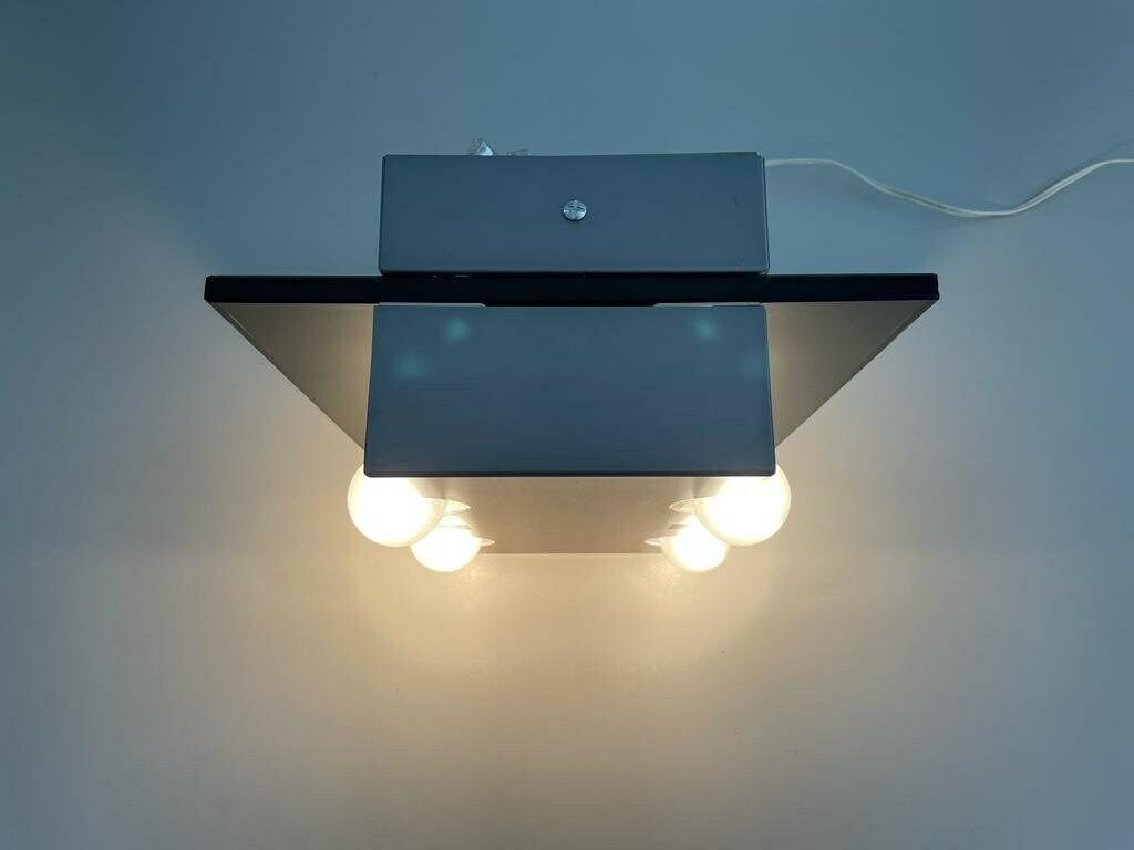 Italian Grey Metal & Glass Ufo Design Single Wall Lamp By Luci, 1970s, Italy photo vintage