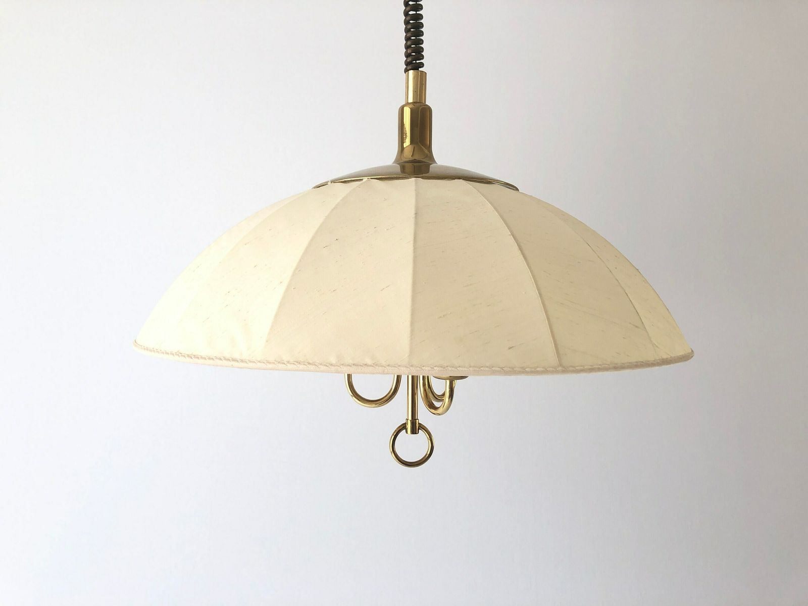 Wonderful Beige Fabric And Brass Adjustable Shade Mid Century Modern Xl Pendant Lamp By Schröder & Co, 1970s, Germany photo furniture