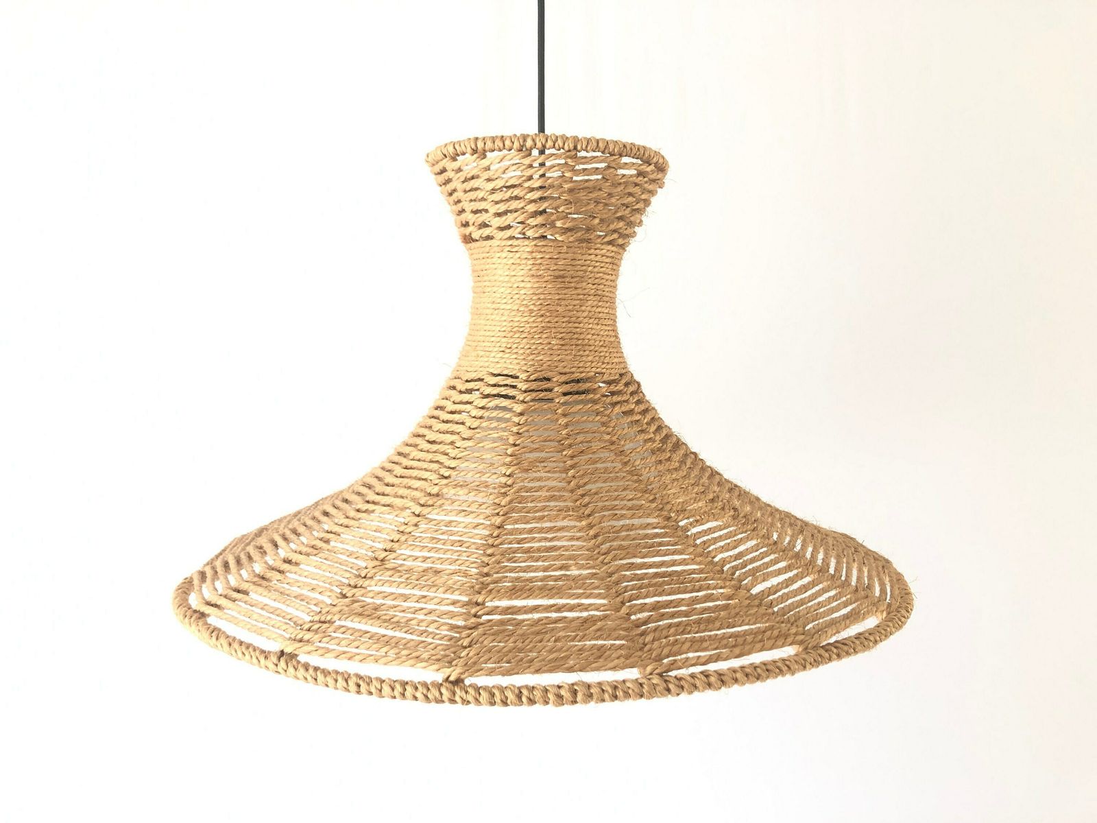 Handwoven Brown Thick Thread And Metal Body Xl Pendant With Ball Glass Shade, 1970s, Germany photo for sale