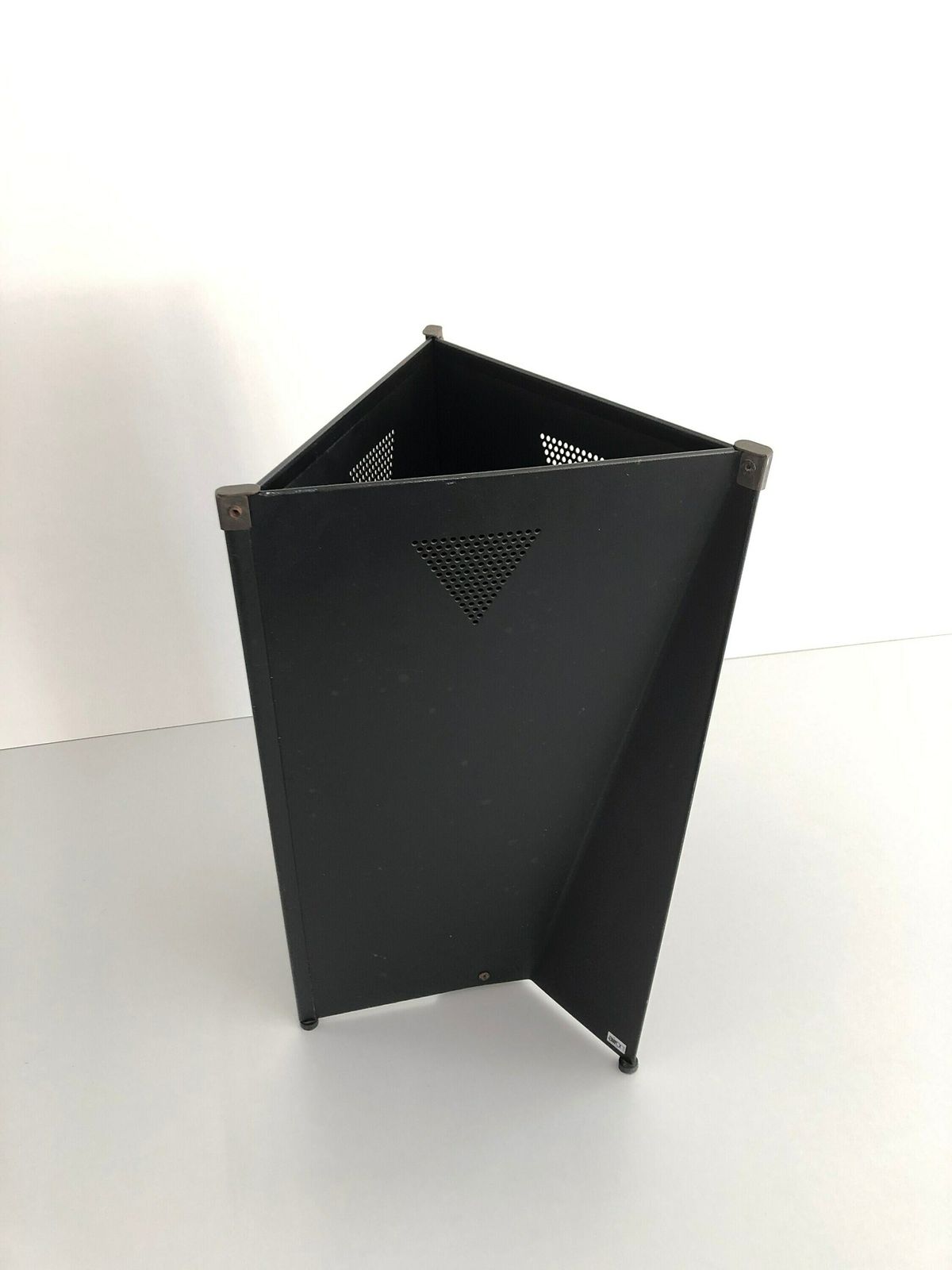 Unusual Geometric Italian Design Heavy Black Metal Large Umbrella Stand By Airon Forme E Funzioni, 1980s, Italy photo for sale