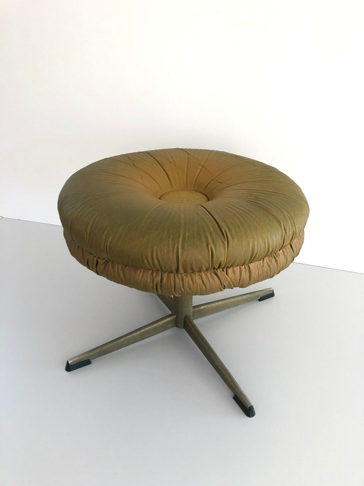 Rare Yellow Green Lux Leather Swivel Stool By Isku, 1960s, Finland photo for sale