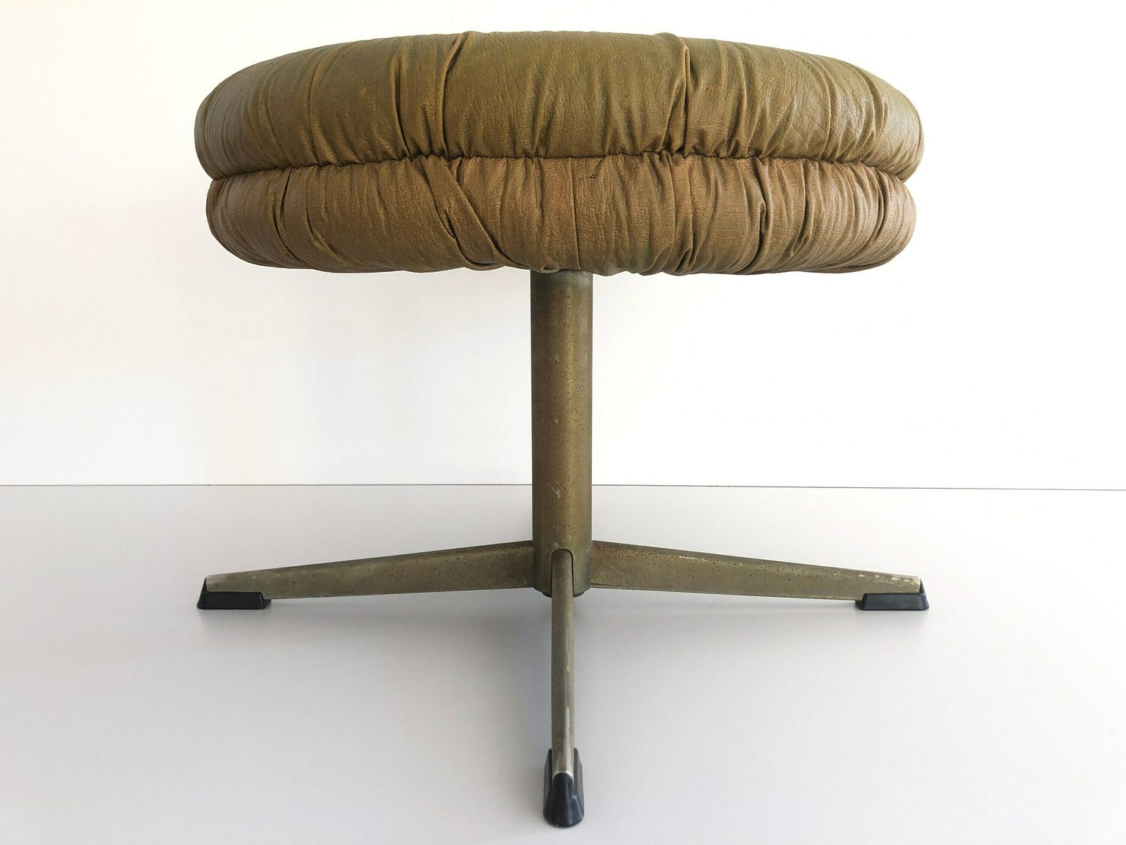 Rare Yellow Green Lux Leather Swivel Stool By Isku, 1960s, Finland photo 1807.0
