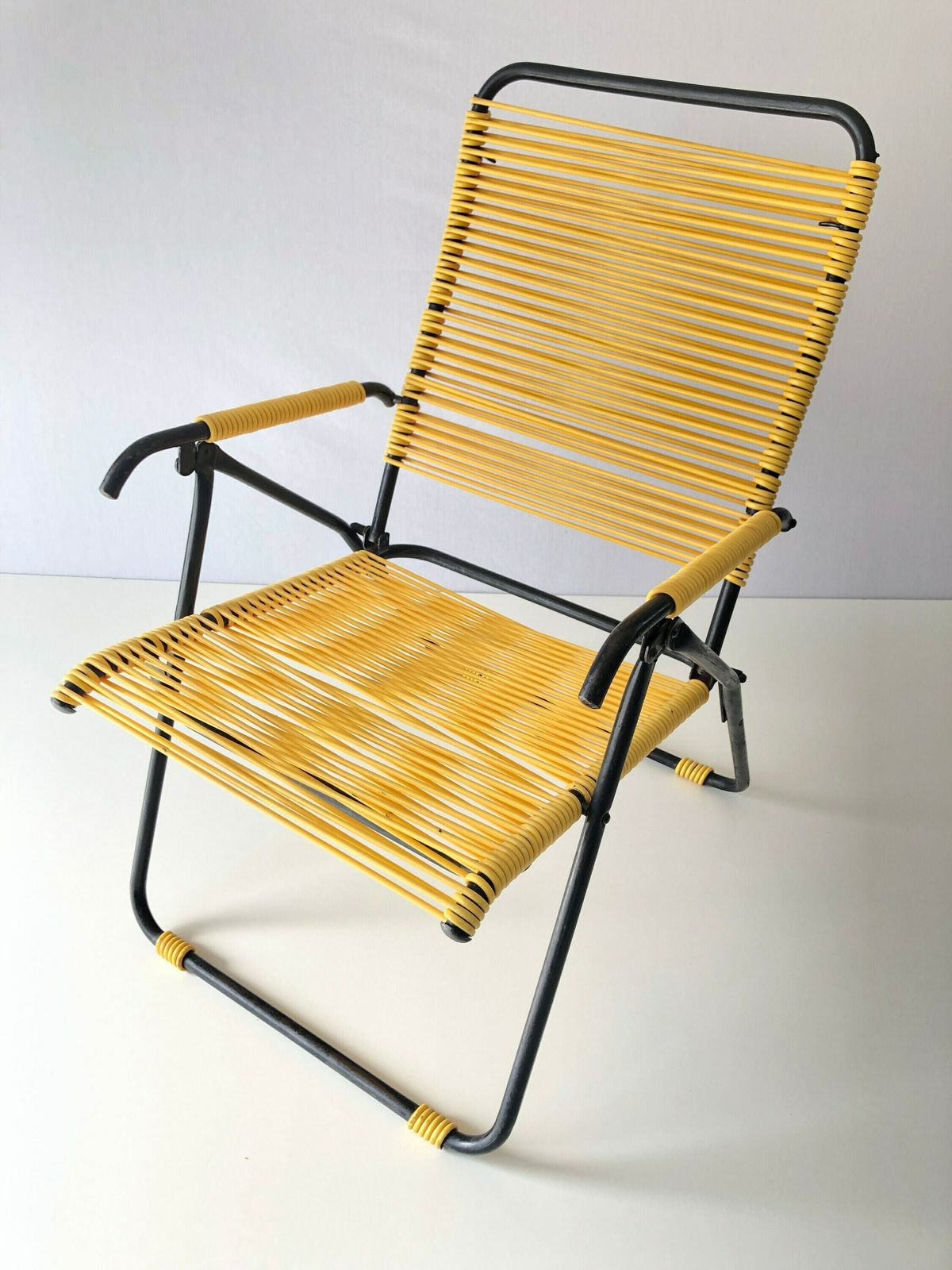 Iconic Italian Yellow Pair Of Outdoor Spaghetti Armchairs, 1970s, Italy photo vinterior