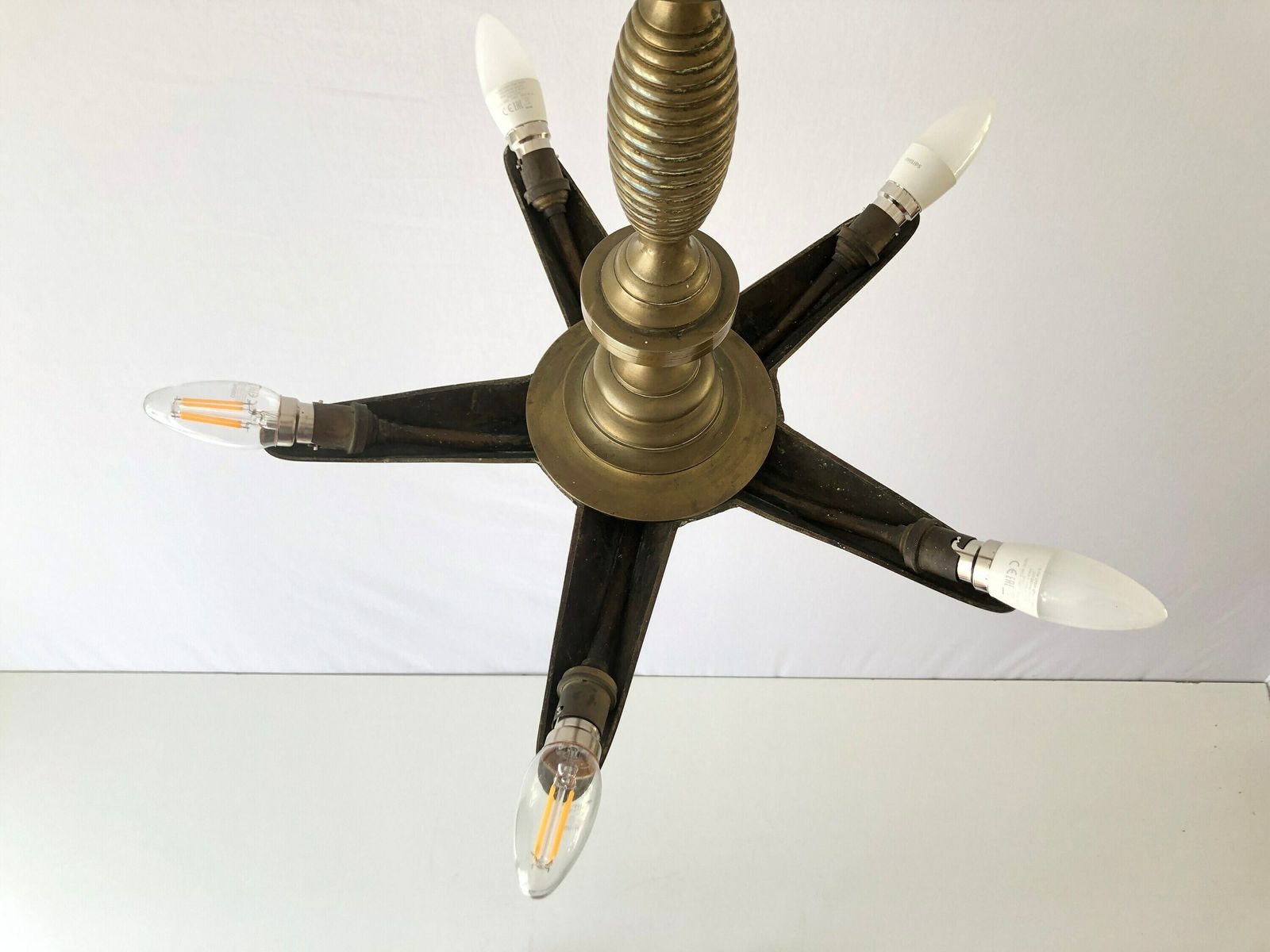 Unique Full Brass Star Design Church Chandelier, 30/40s, France photo for sale