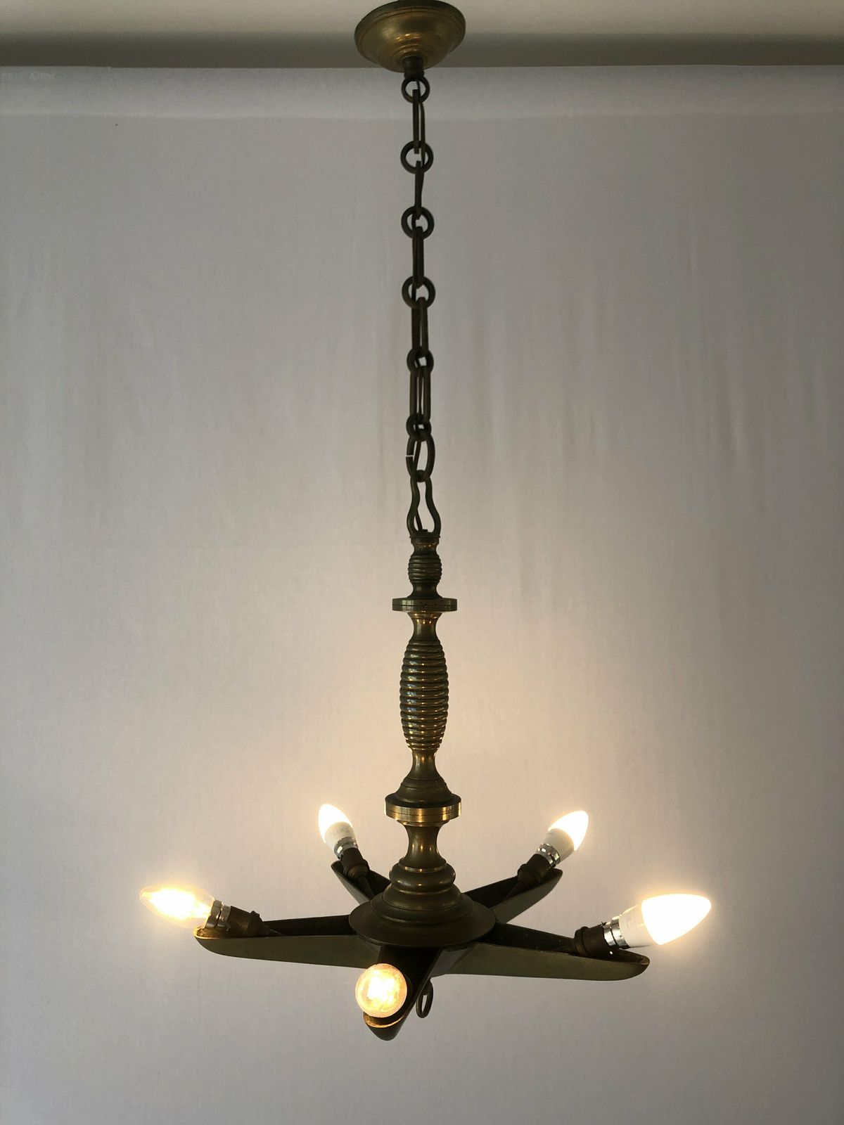 Unique Full Brass Star Design Church Chandelier, 30/40s, France photo buy