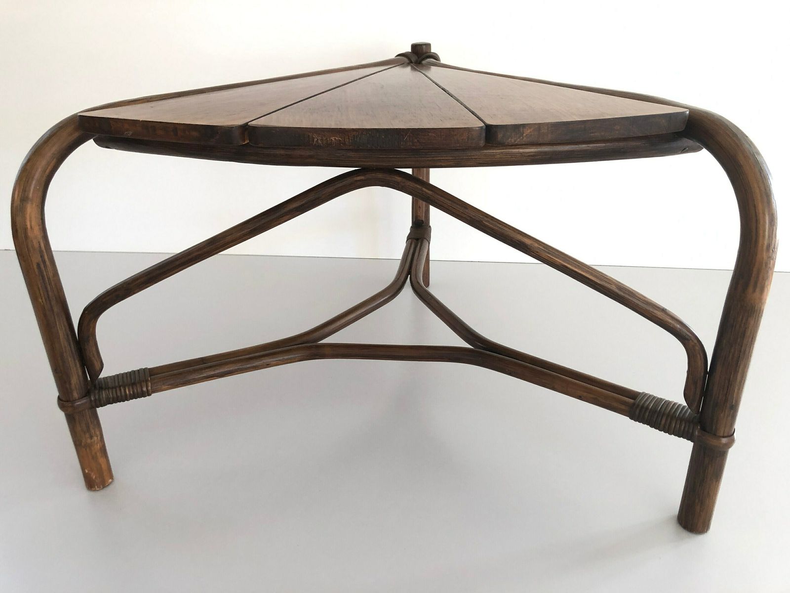 Dark Brown Bamboo   Wood Triangle Pieces Design Rare Coffee Table, 1960s photo buy