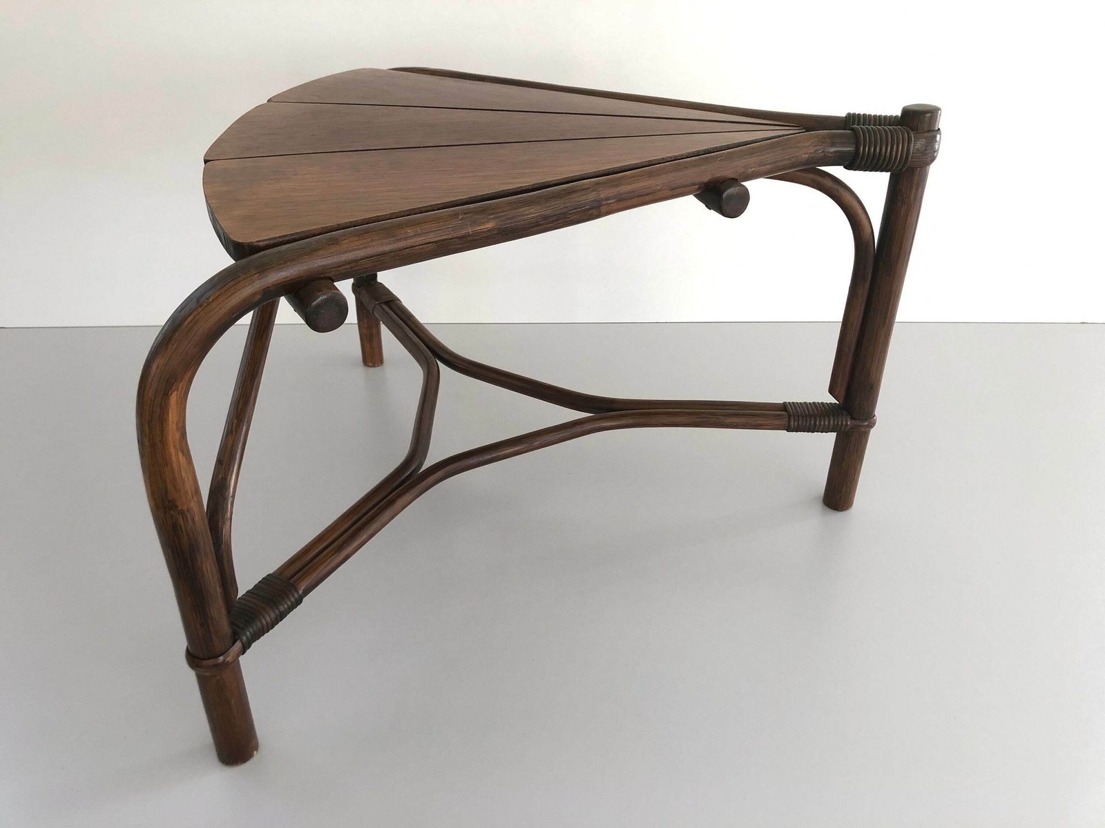 Dark Brown Bamboo   Wood Triangle Pieces Design Rare Coffee Table, 1960s photo vintage