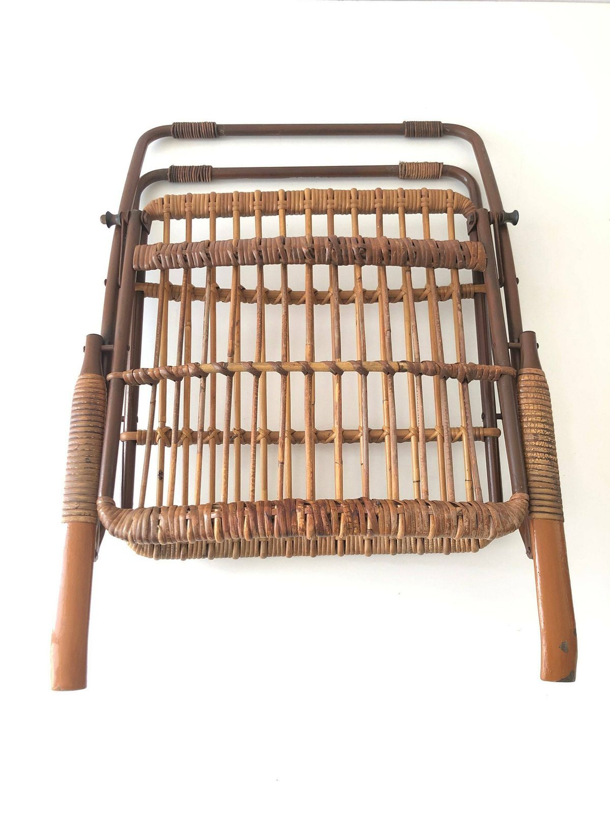 photo for sale Mid Century Modern Italian Bamboo And Brown Metal Folding Armchair, 1960s, Italy